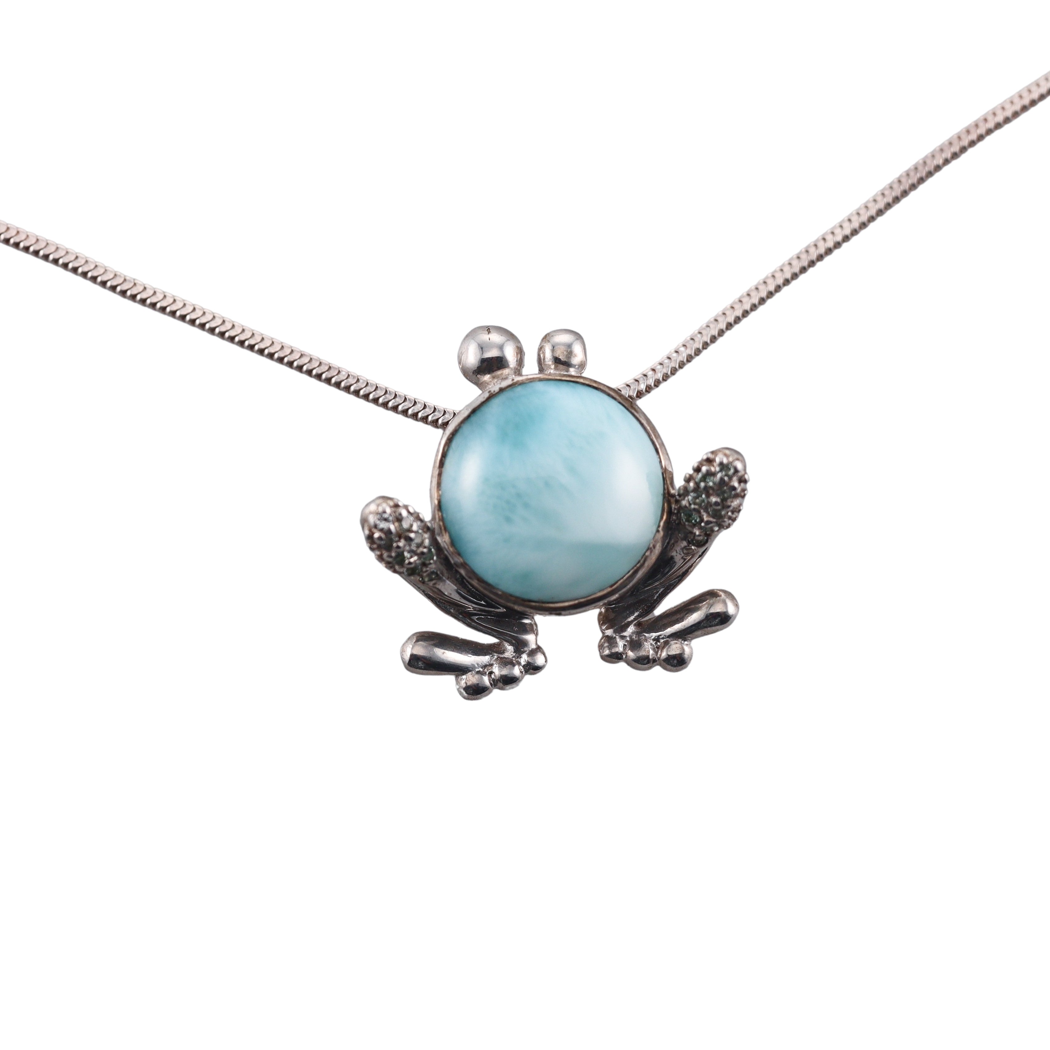 MarahLago Sterling Silver Larimar Frog Pendant Necklace Retail $311