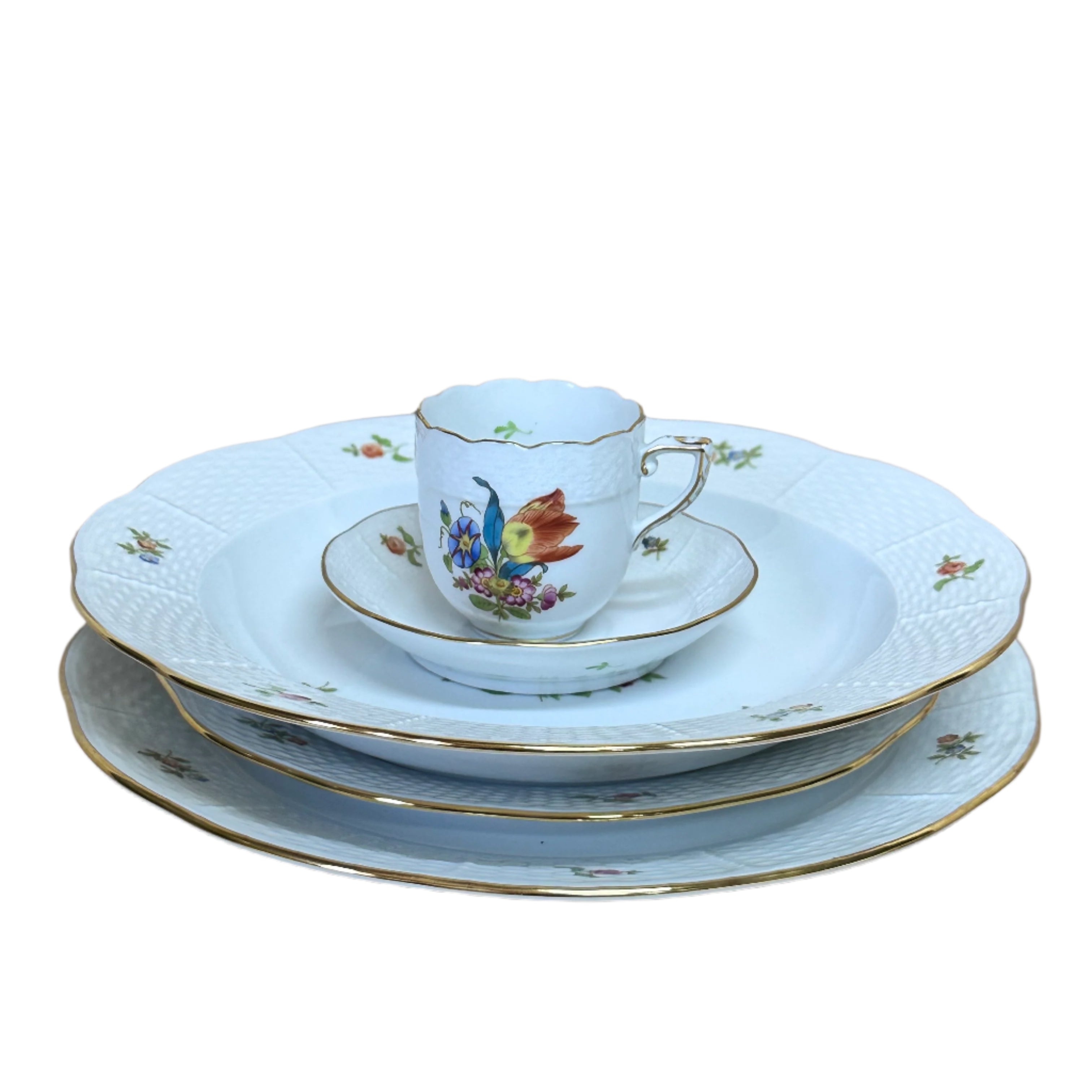 5 pc Herend Bouquet Hand Painted Porcelain Dinner Place Setting