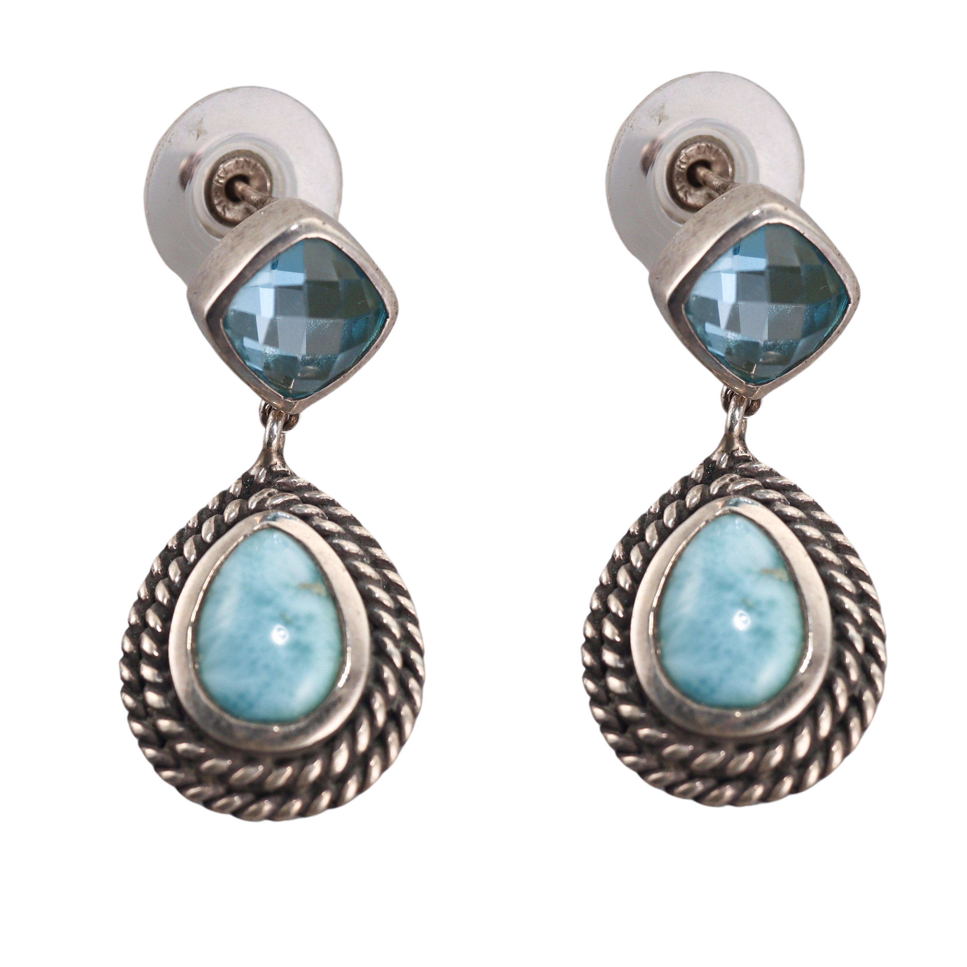 Marahlago Sterling Silver Larimar and Blue Topaz Earrings #62 Retail $350