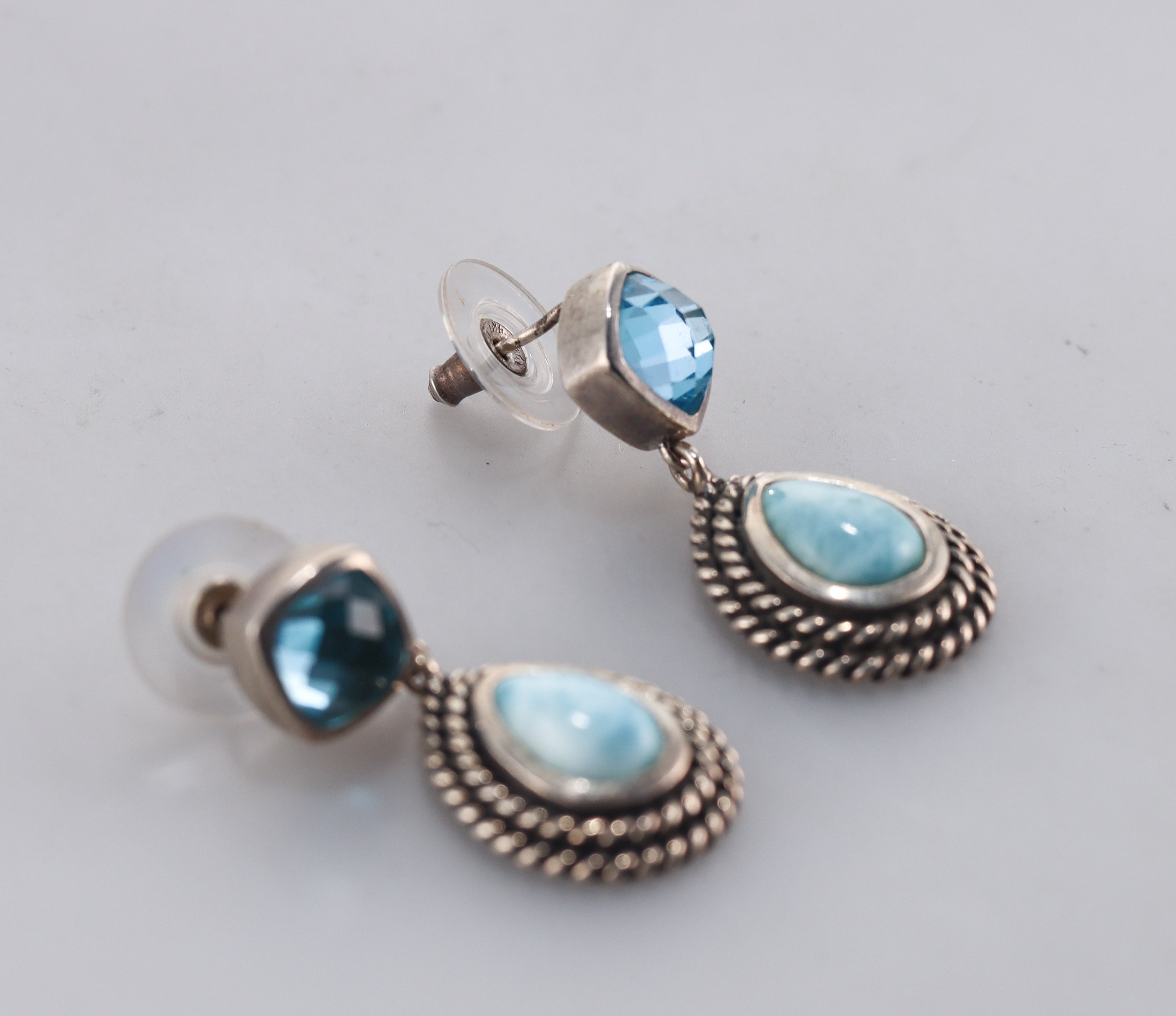 Marahlago Sterling Silver Larimar and Blue Topaz Earrings #62 Retail $350