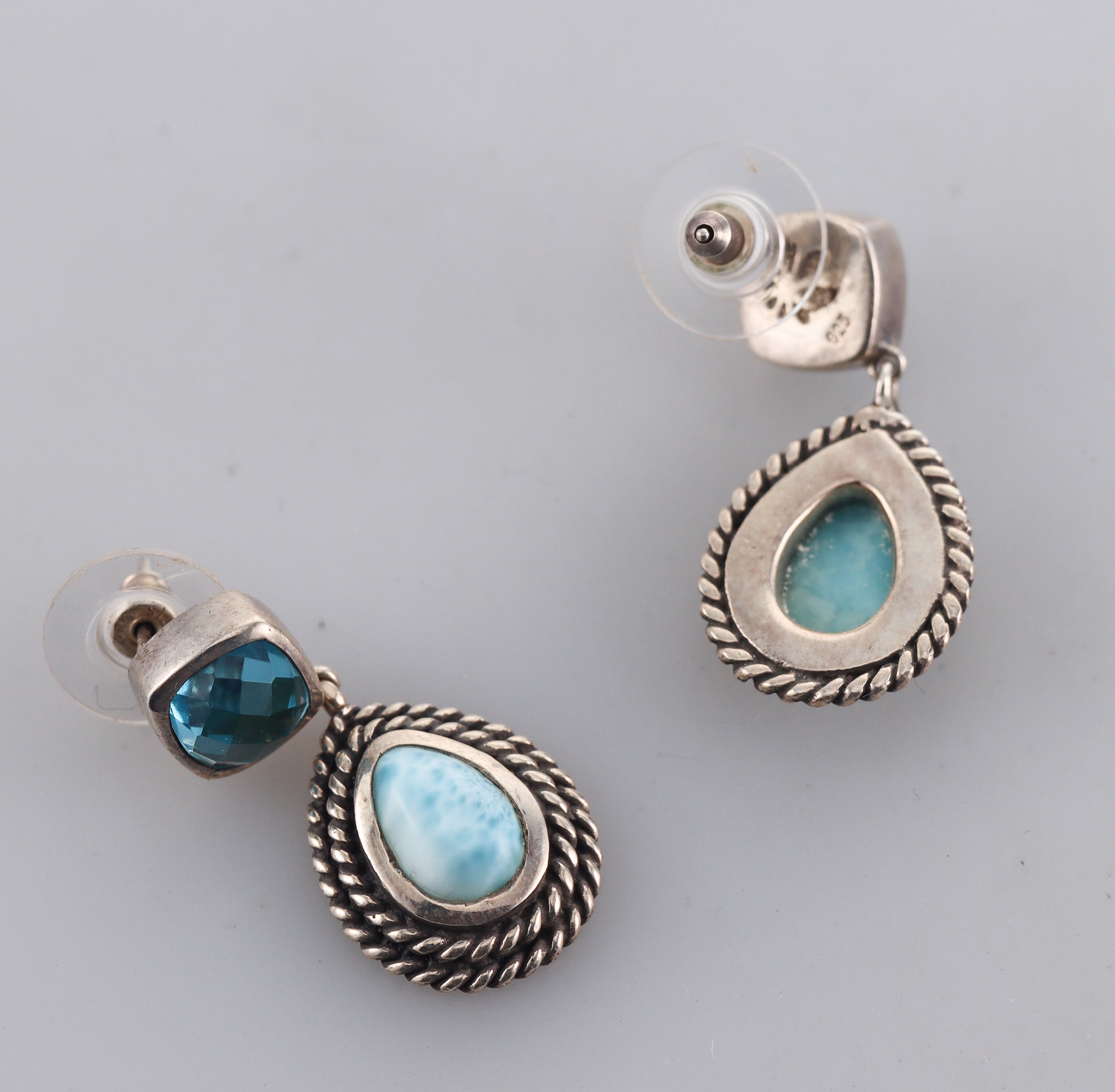 Marahlago Sterling Silver Larimar and Blue Topaz Earrings #62 Retail $350