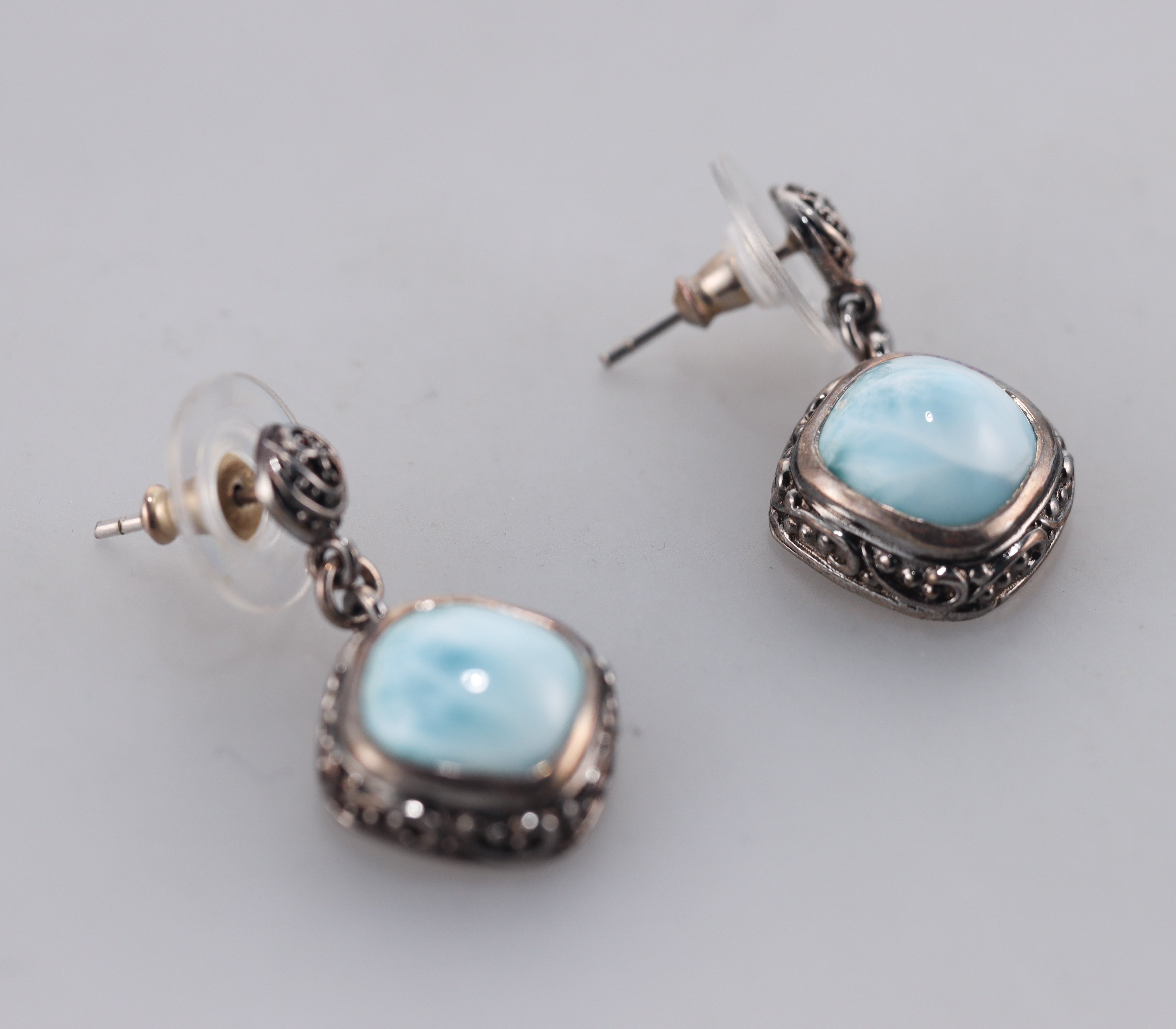 Marahlago Sterling Silver Larimar Earrings #61 Retail $350