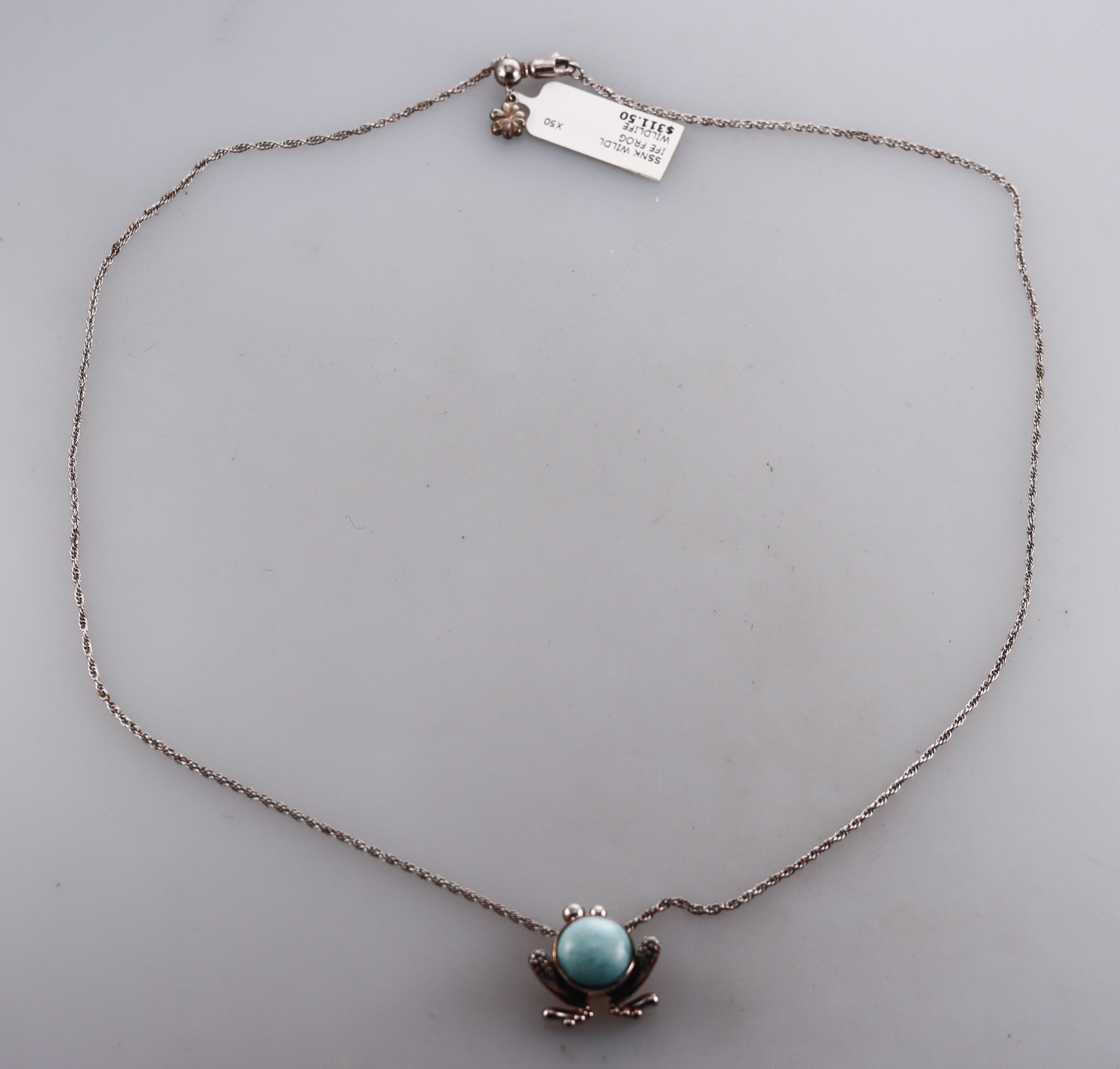 MarahLago Sterling Silver Larimar Frog Pendant Necklace Retail $311