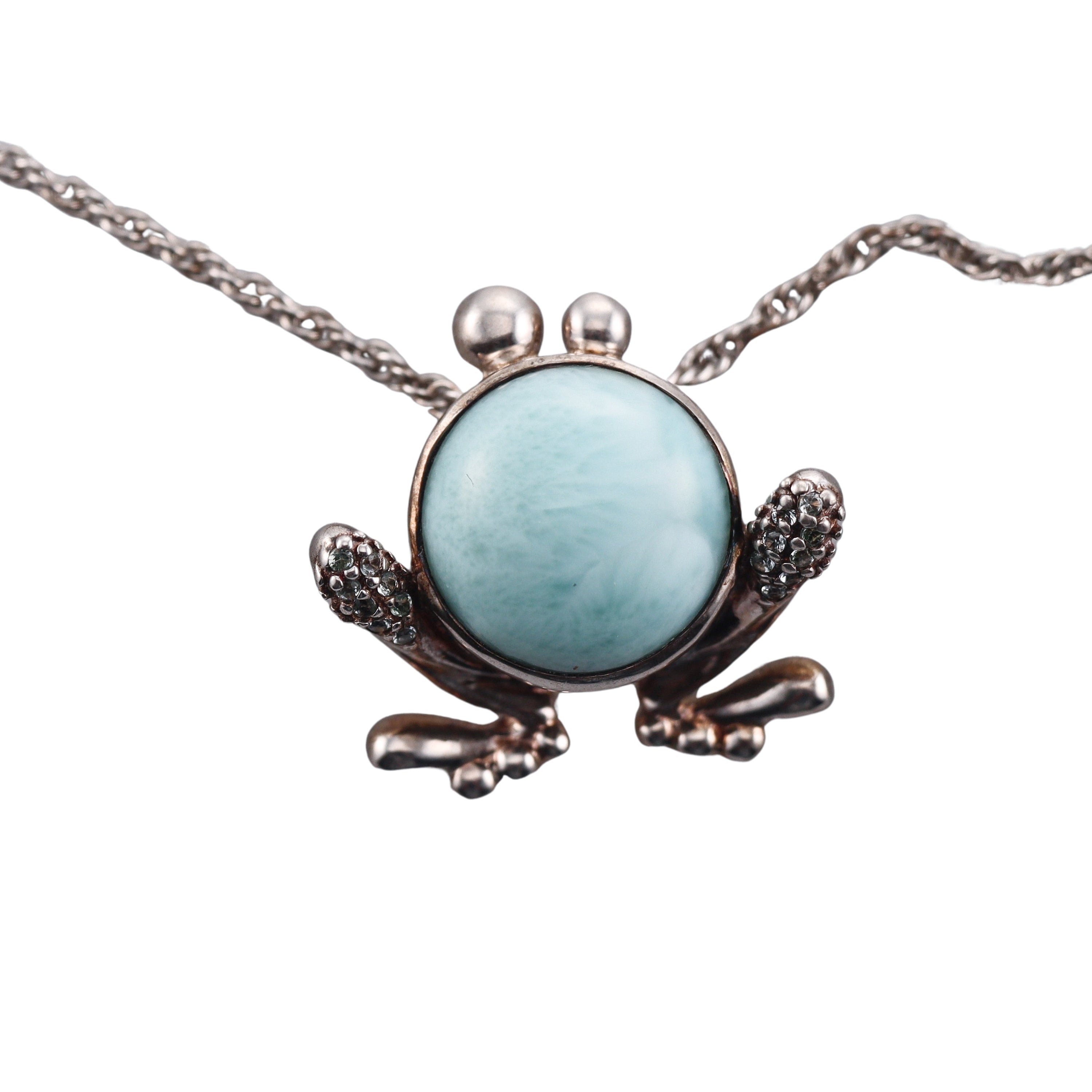 MarahLago Sterling Silver Larimar Frog Pendant Necklace Retail $311