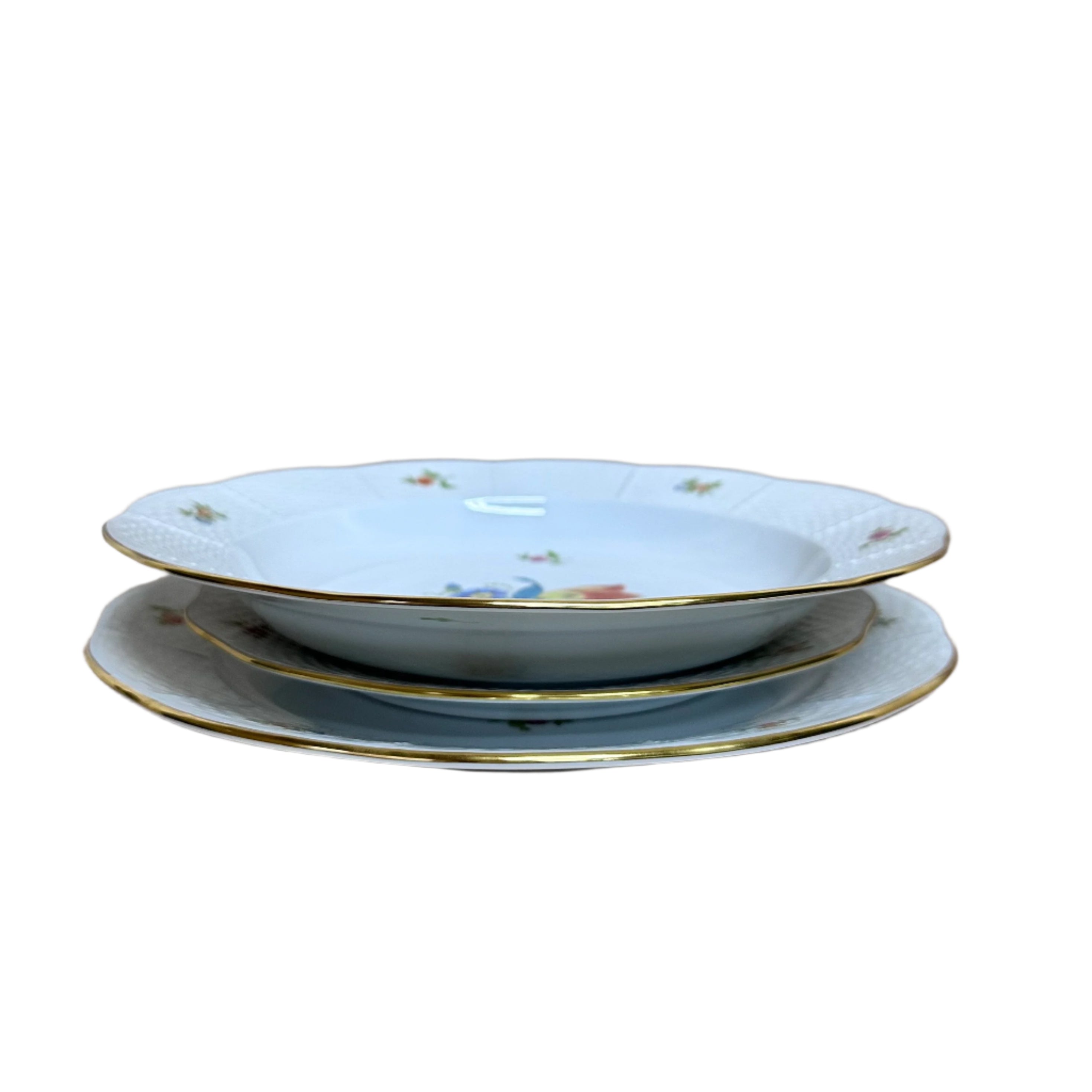 3 pc Herend Bouquet Hand Painted Porcelain Dinner Place Setting