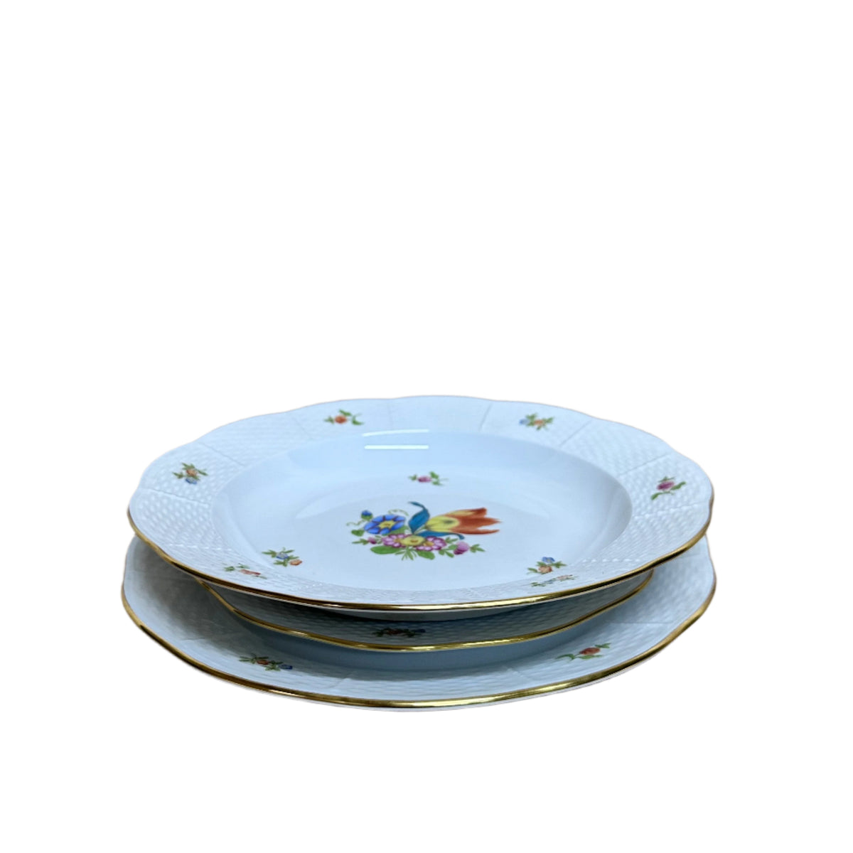 3 pc Herend Bouquet Hand Painted Porcelain Dinner Place Setting
