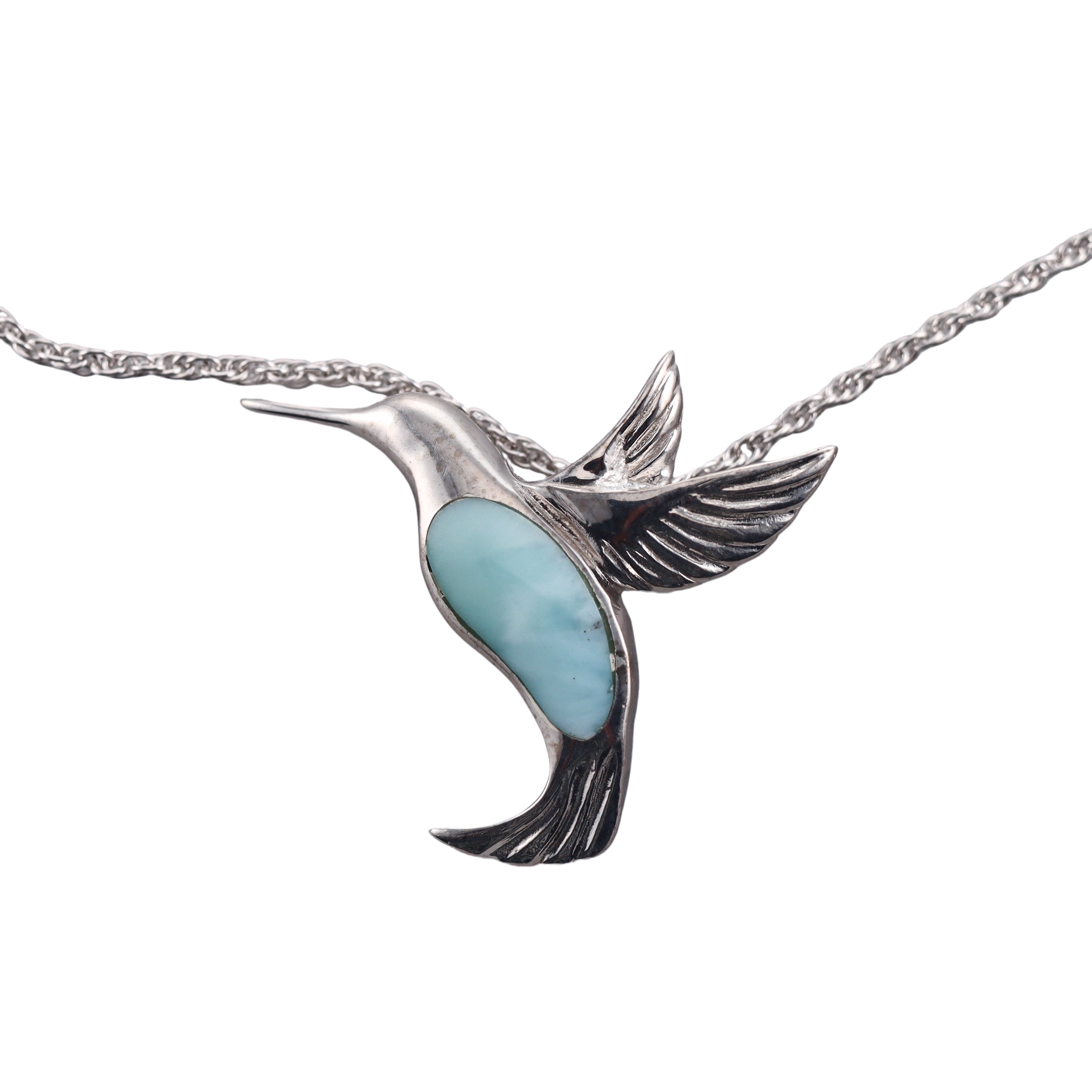 MarahLago Sterling Silver Larimar Hummingbird Pendant Necklace Retail $234