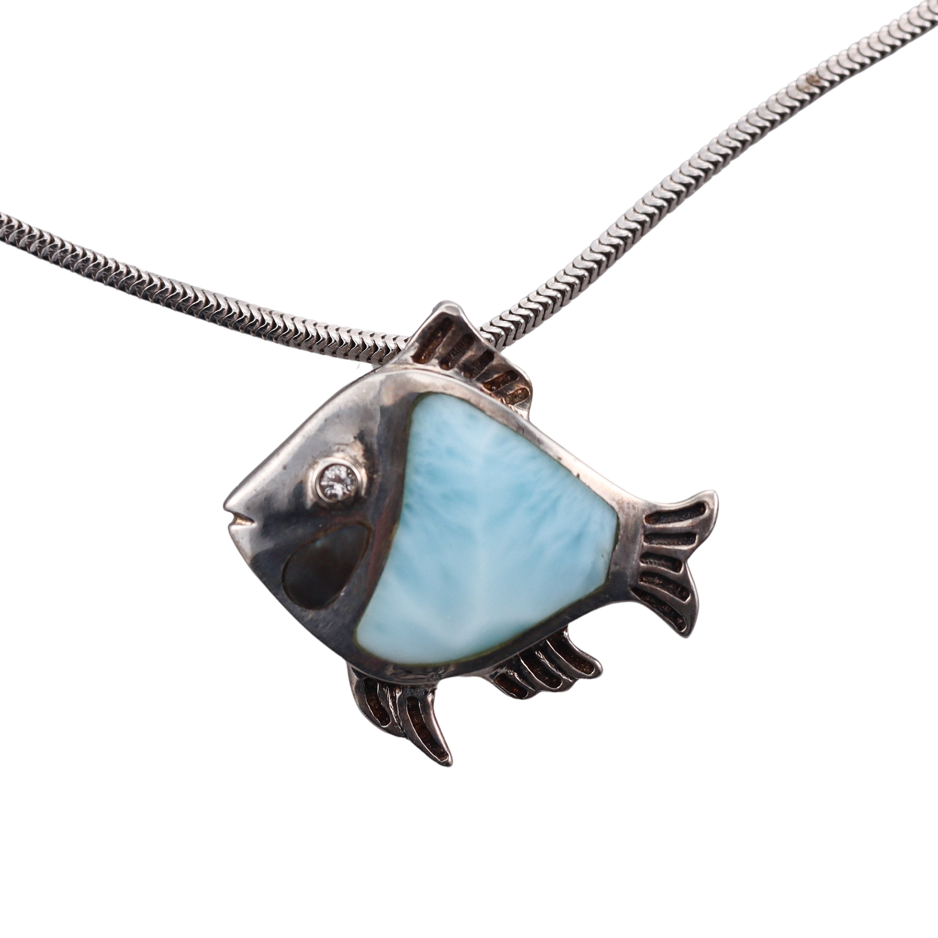 MarahLago Sterling Silver Larimar Fish Pendant Necklace Retail $228