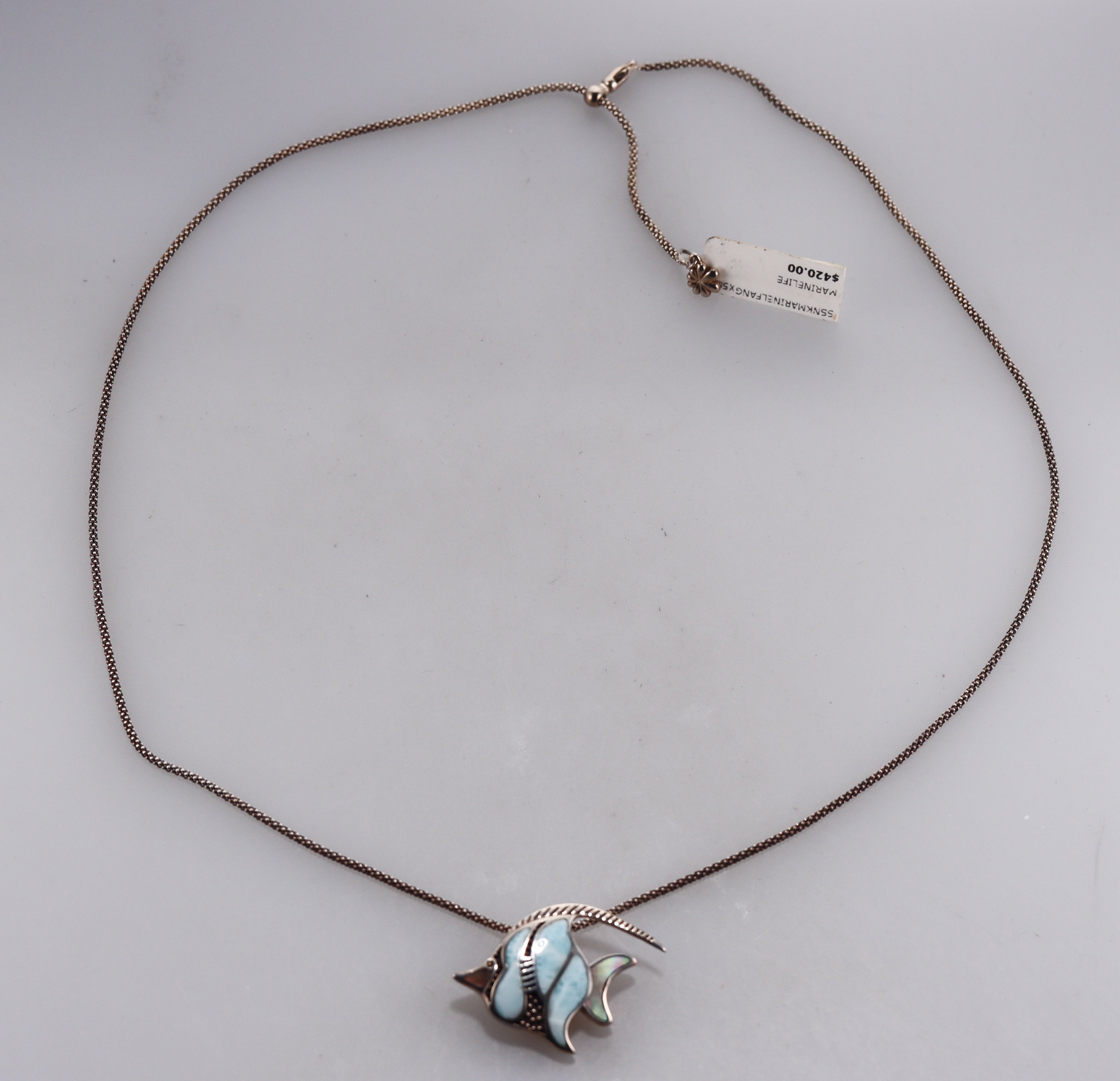 MarahLago Sterling Silver Larimar Fish Pendant Necklace Retail $420