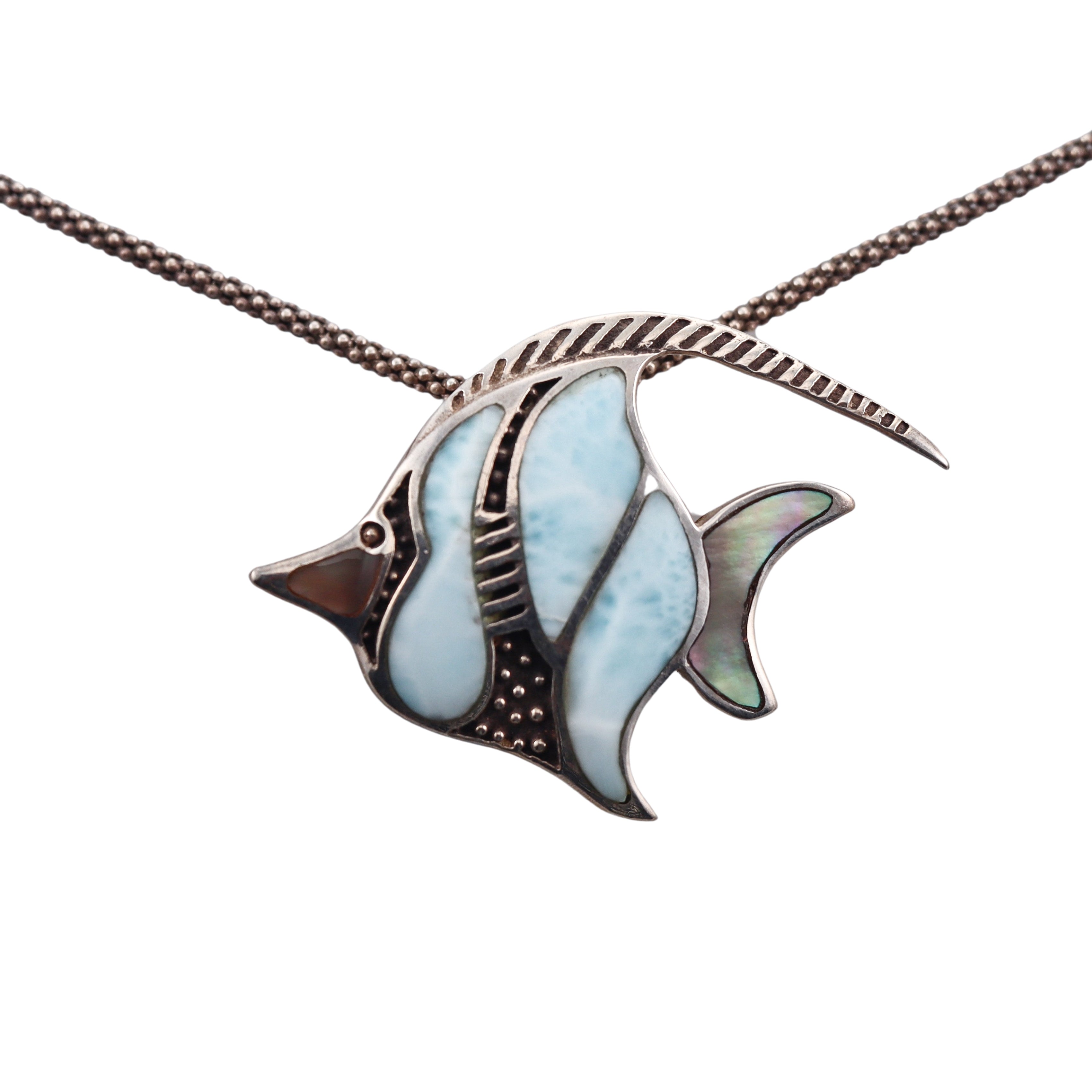 MarahLago Sterling Silver Larimar Fish Pendant Necklace Retail $420