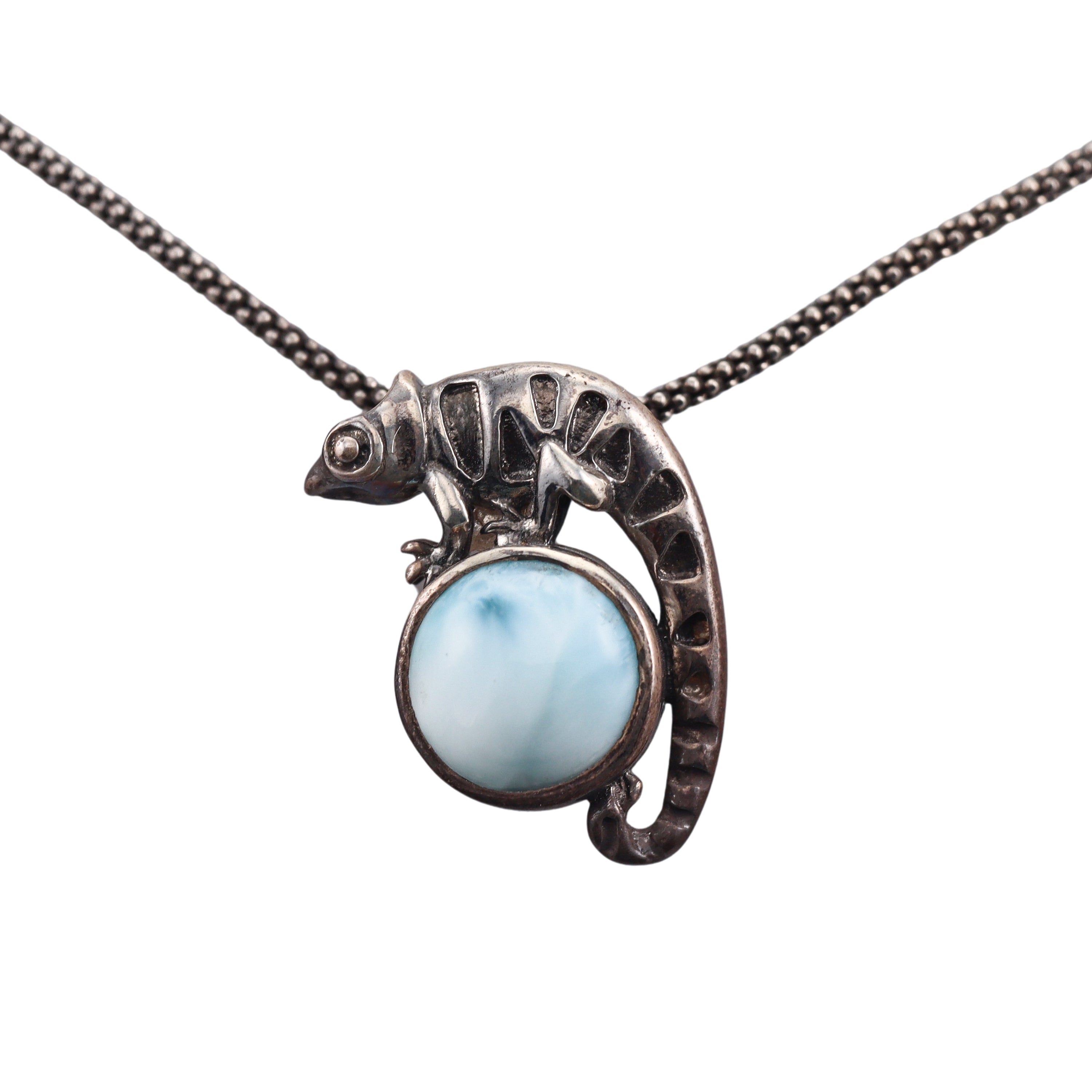 MarahLago Sterling Silver Larimar Iguana Pendant Necklace Retail $234