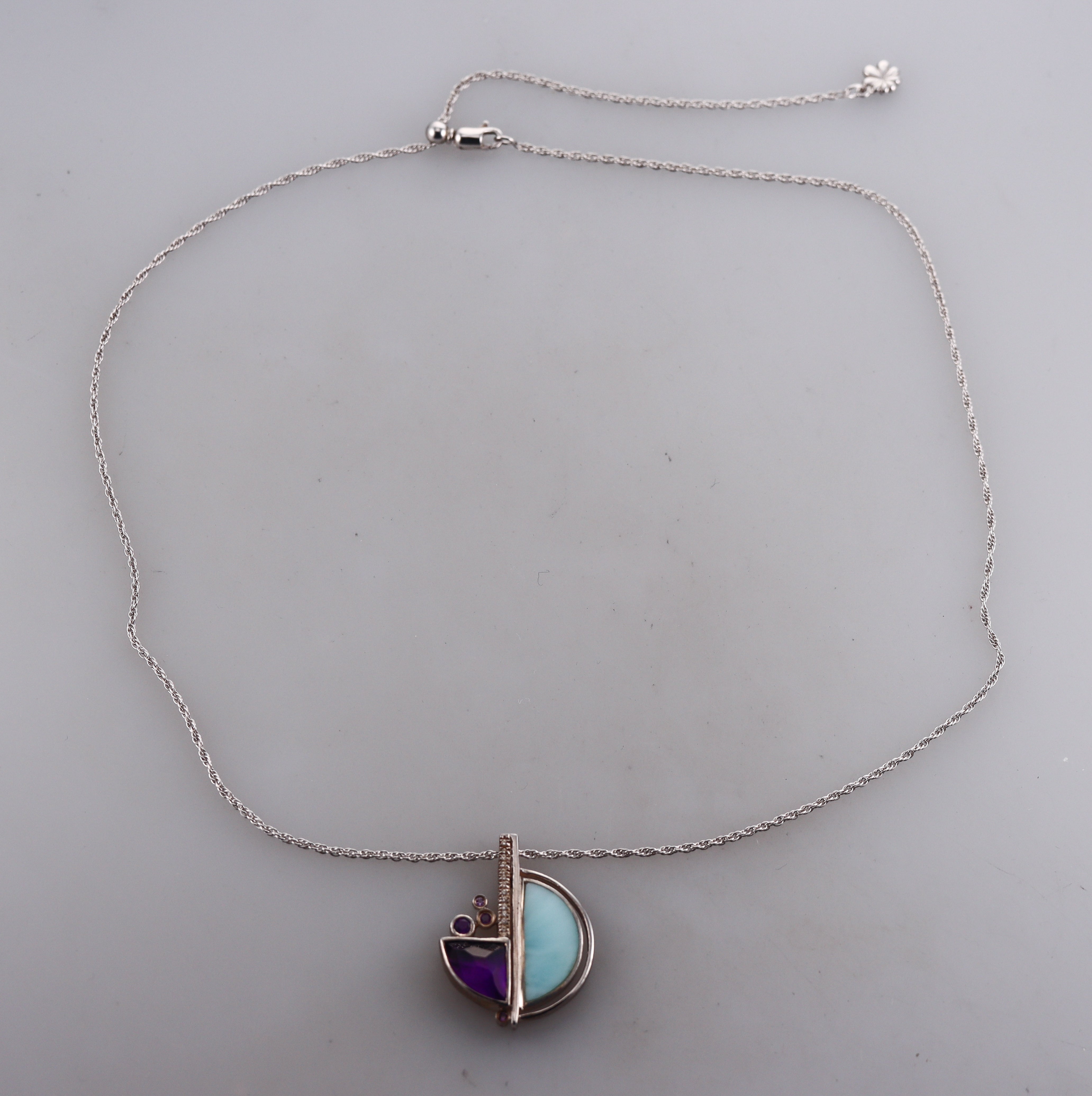 MarahLago Sterling Silver Larimar Amethyst Pendant Necklace