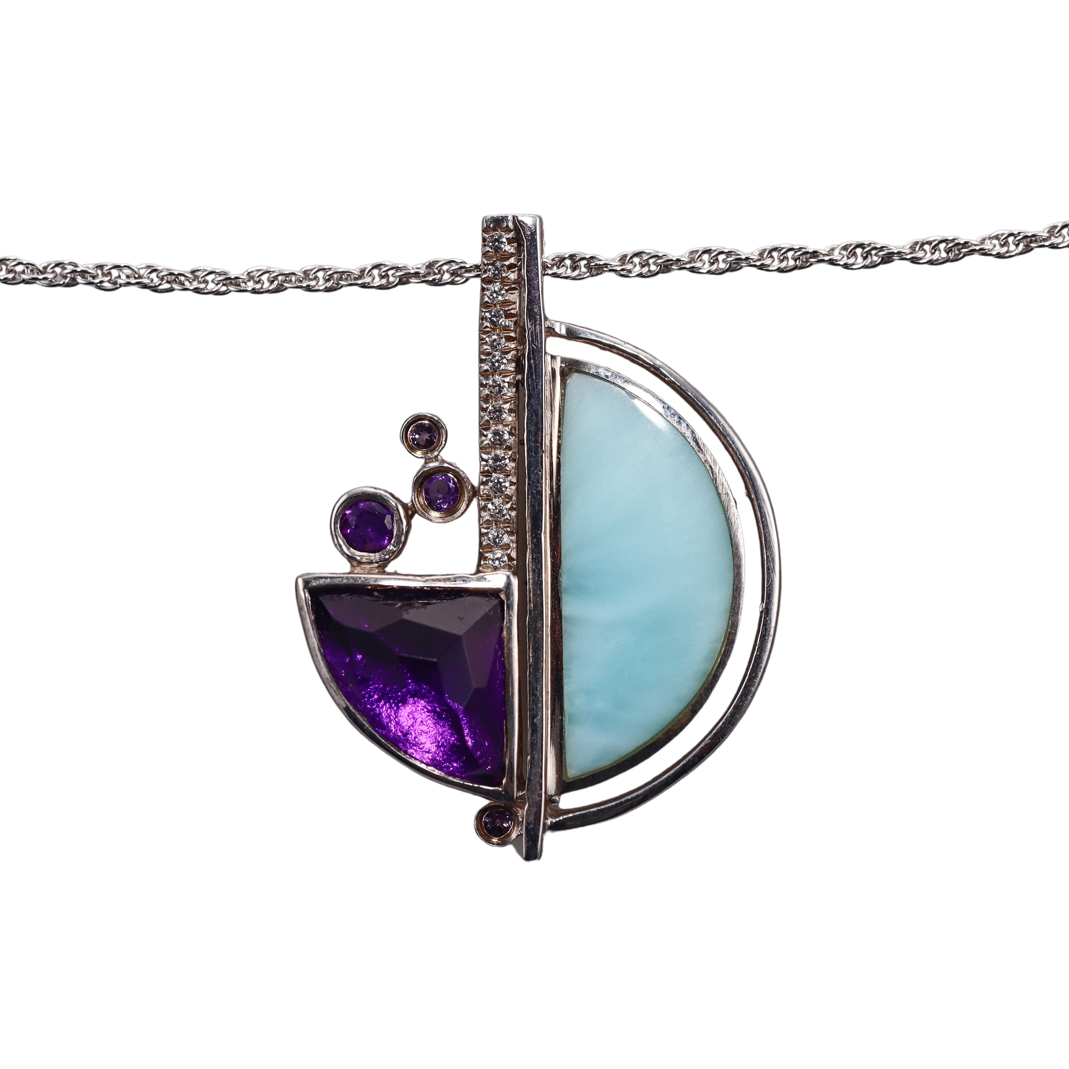 MarahLago Sterling Silver Larimar Amethyst Pendant Necklace