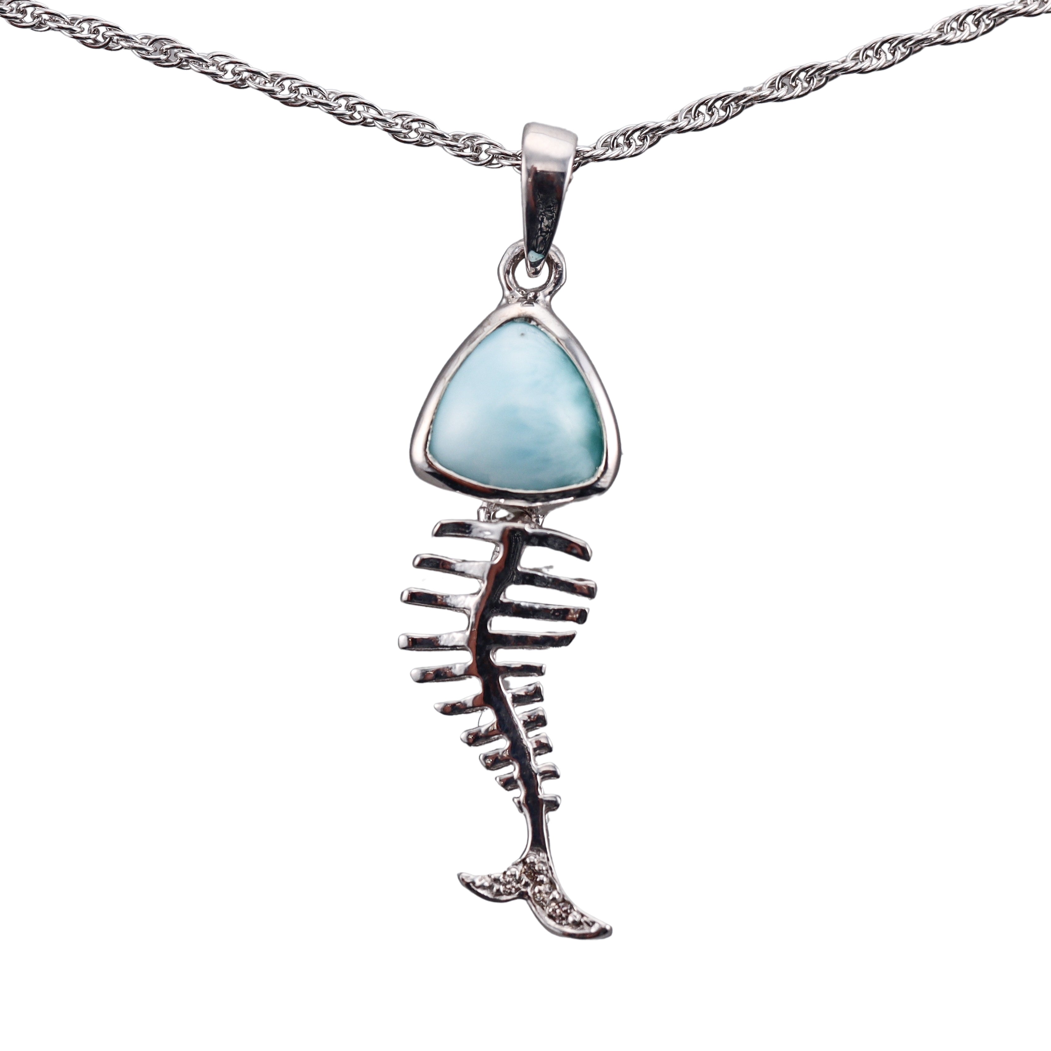 MarahLago Sterling Silver Larimar Bone Fish Pendant Necklace Retail $183