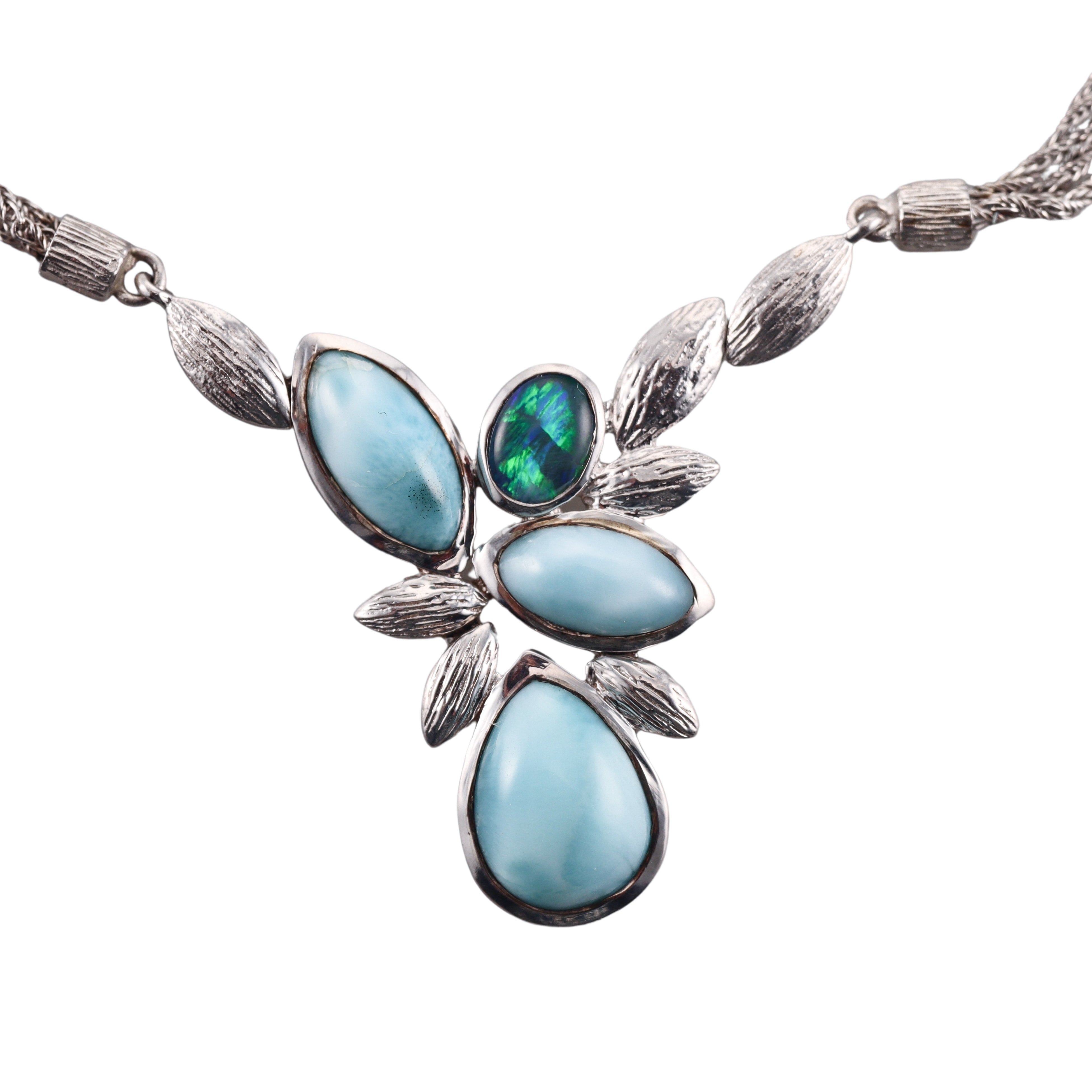 MarahLago Sterling Silver Larimar and Opal Pendant Necklace Retail $665