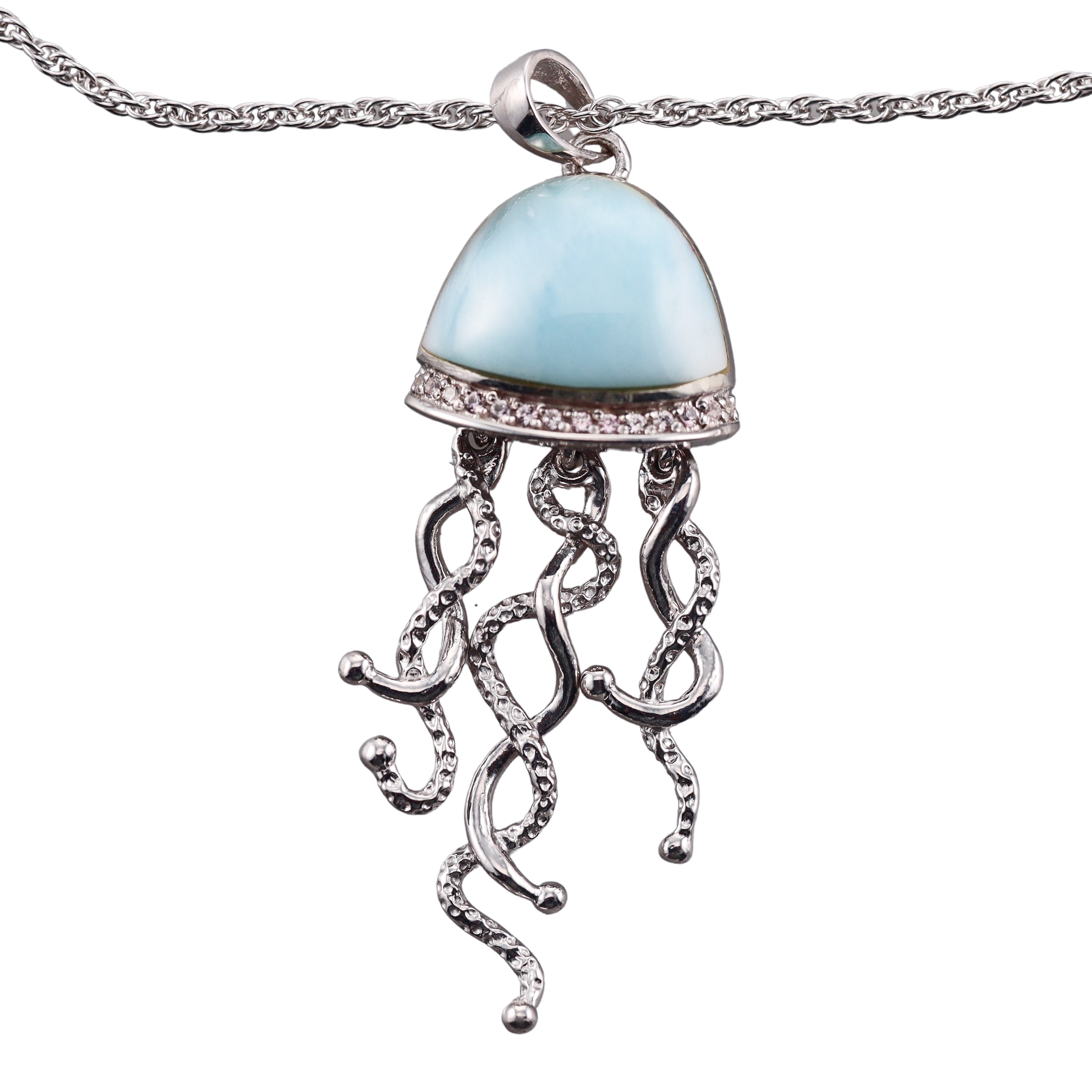 MarahLago Sterling Silver Larimar Jellyfish Pendant Necklace Retail $315