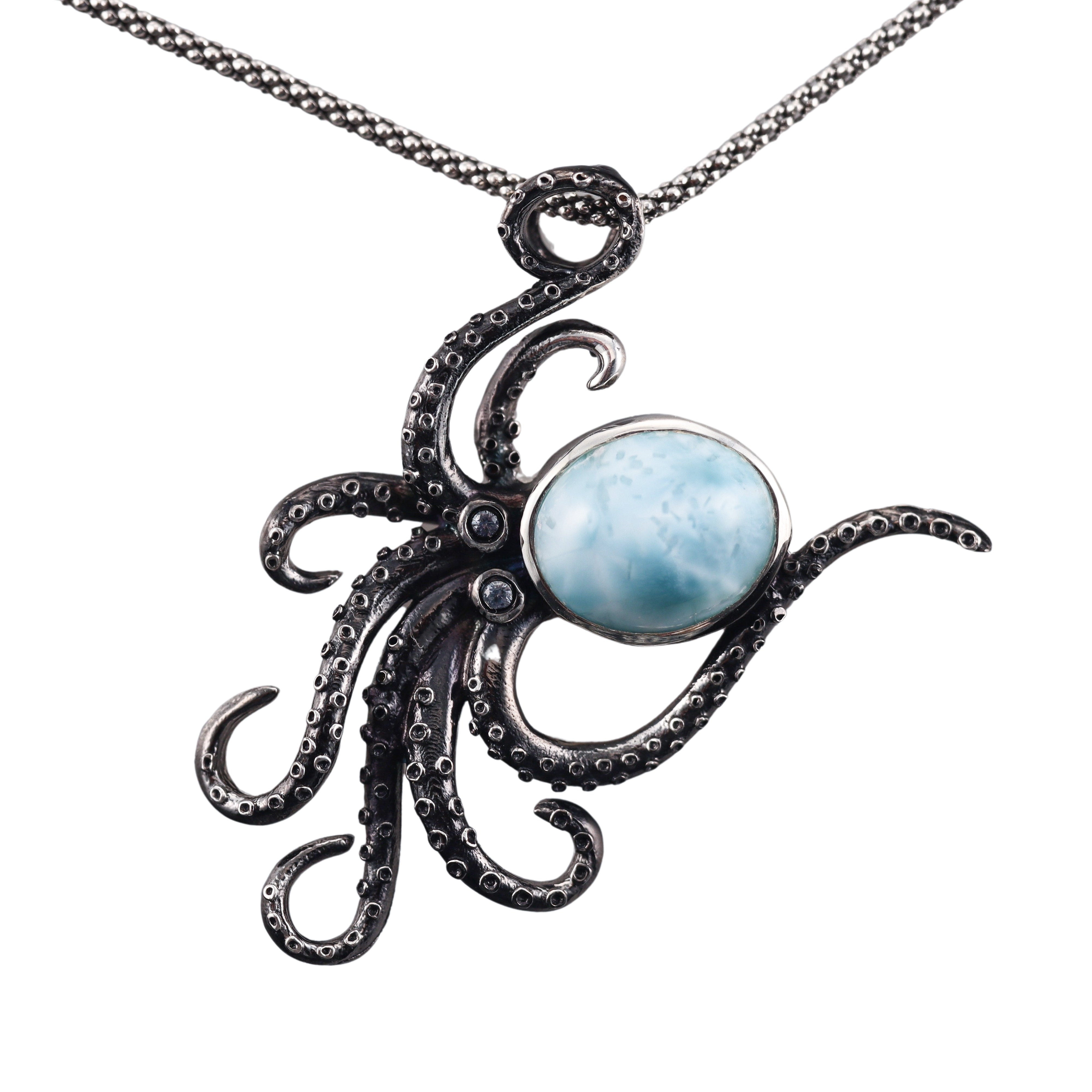 MarahLago Sterling Silver Larimar Octopus Pendant Necklace Retail $335