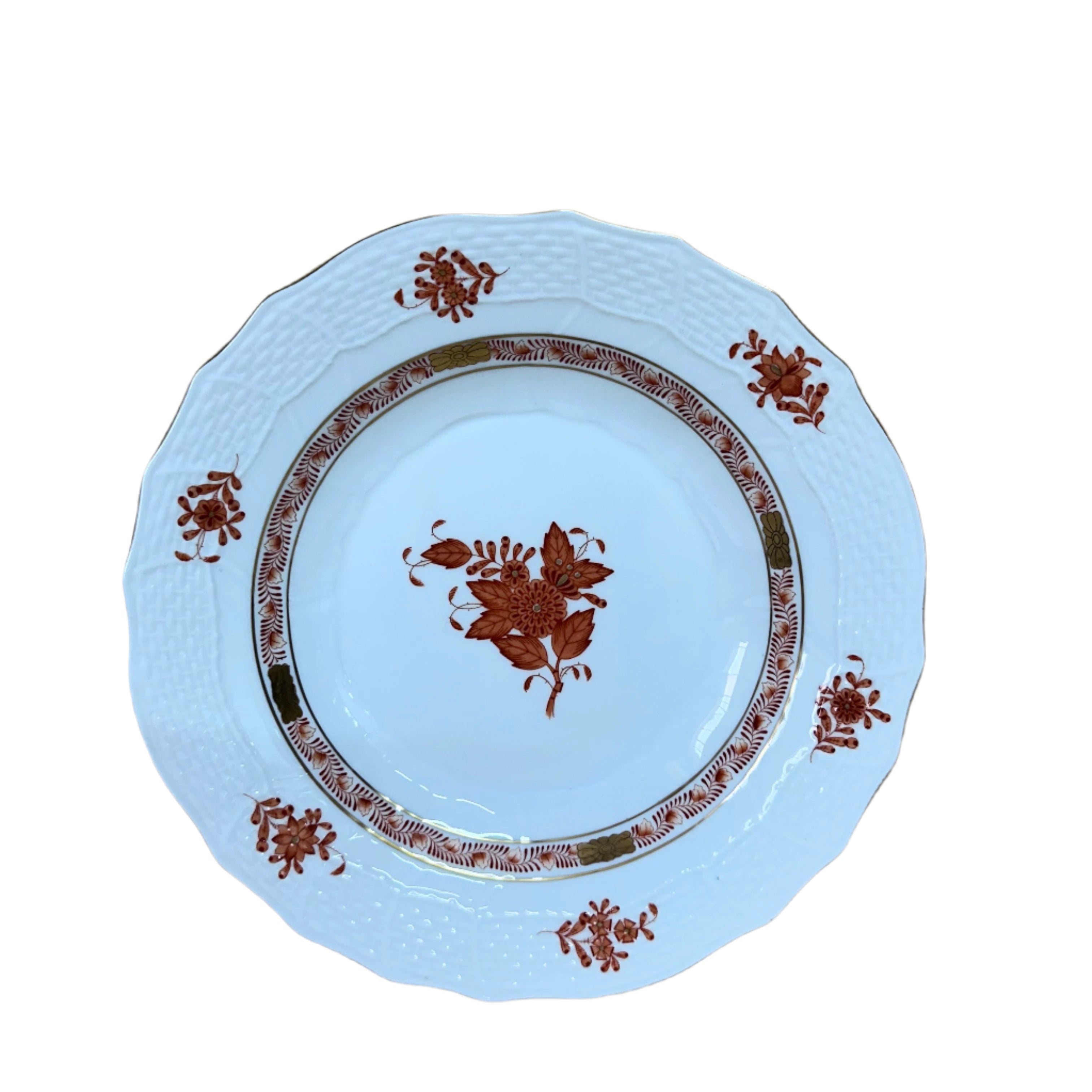 Herend Chinese Bouquet Rust Porcelain Dessert/Pie Plate 1520/AOG