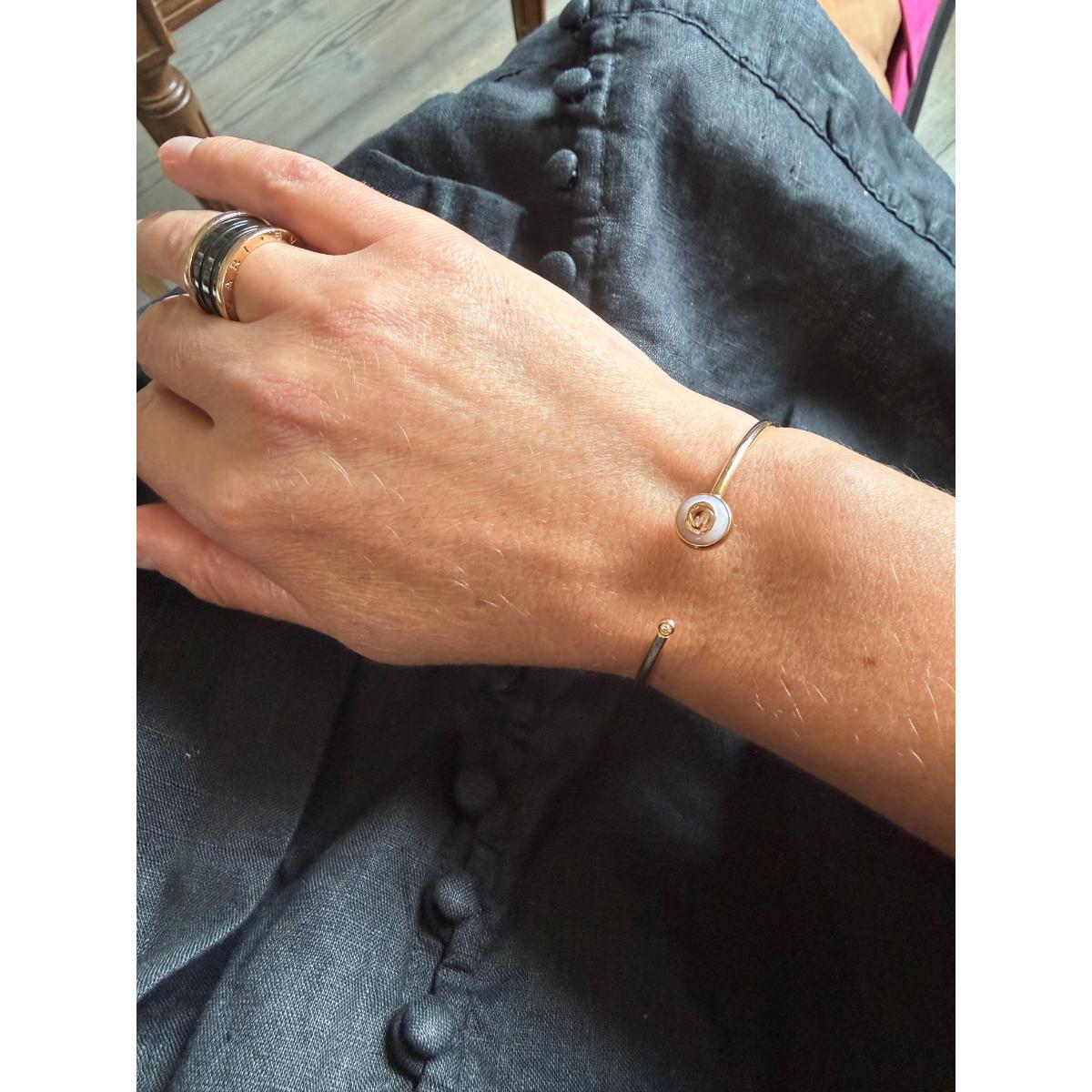 Gucci Interlocking G 18K Gold Diamond Pink Opal Bracelet Size 16
