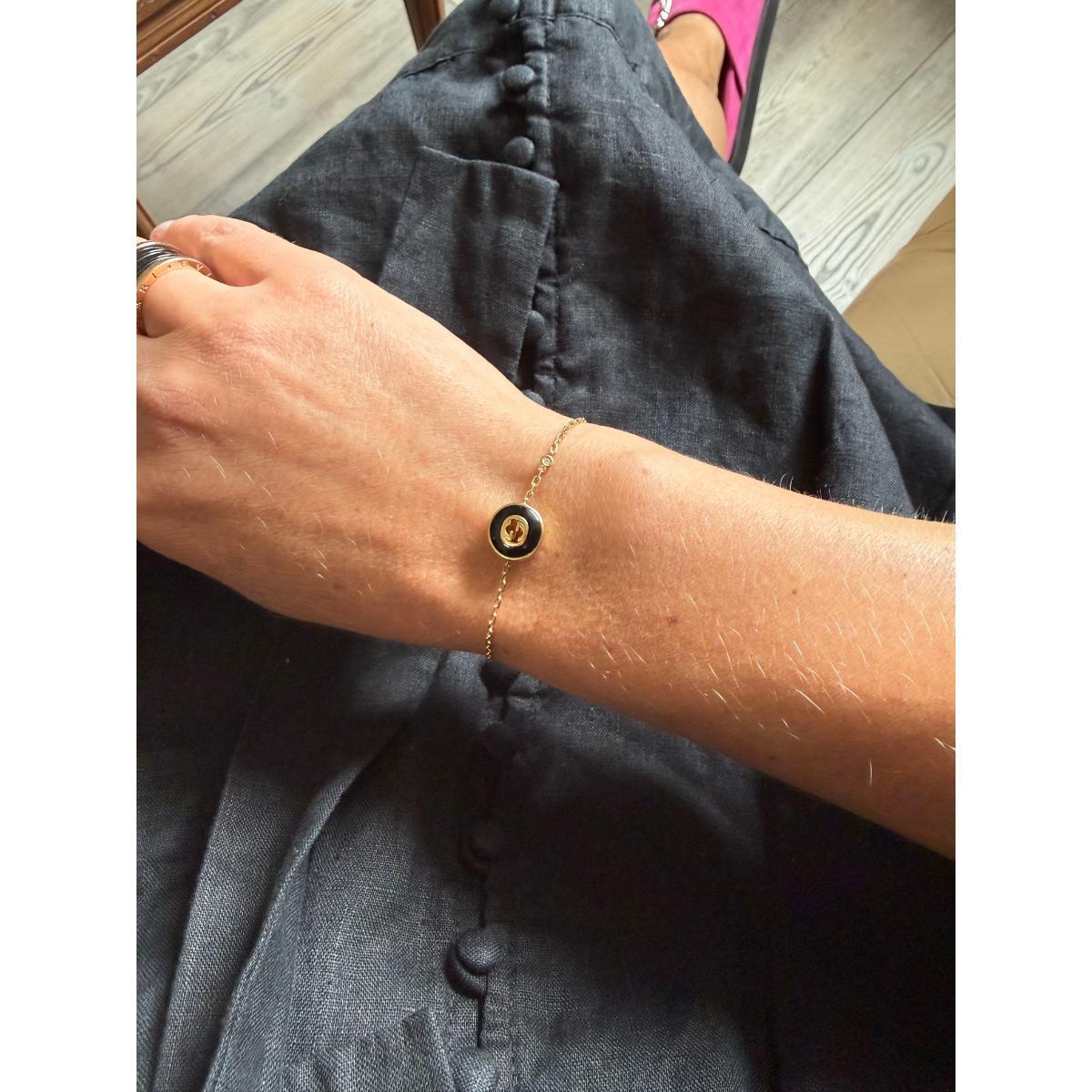 Gucci Interlocking G 18K Gold Diamond Black Onyx Bracelet Size 17