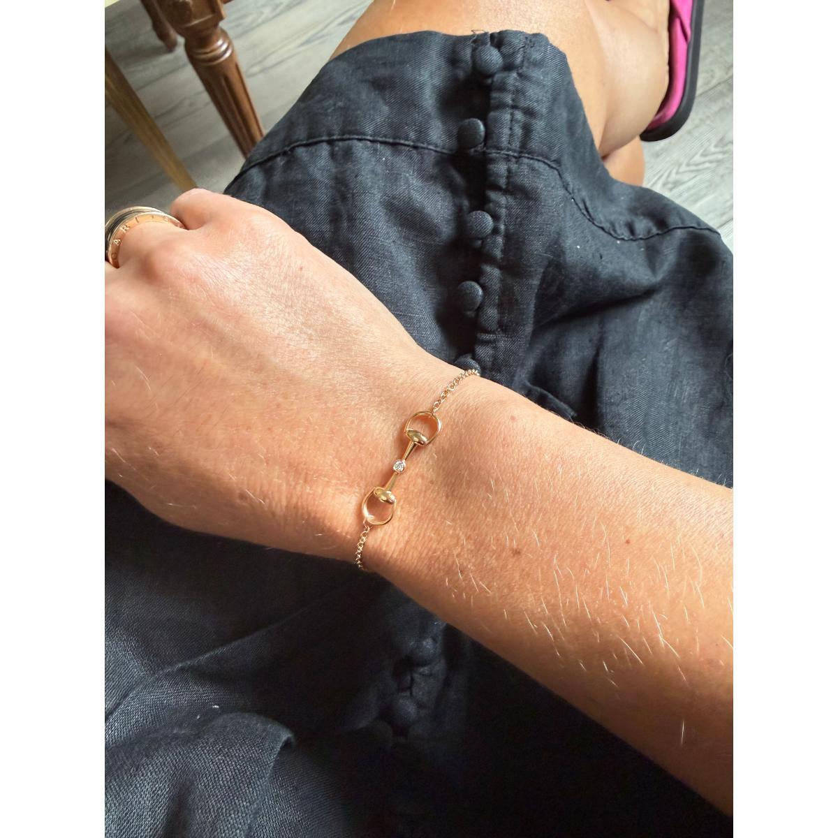 Gucci Horsebit 18K Gold Diamond Chain Bracelet Size 17