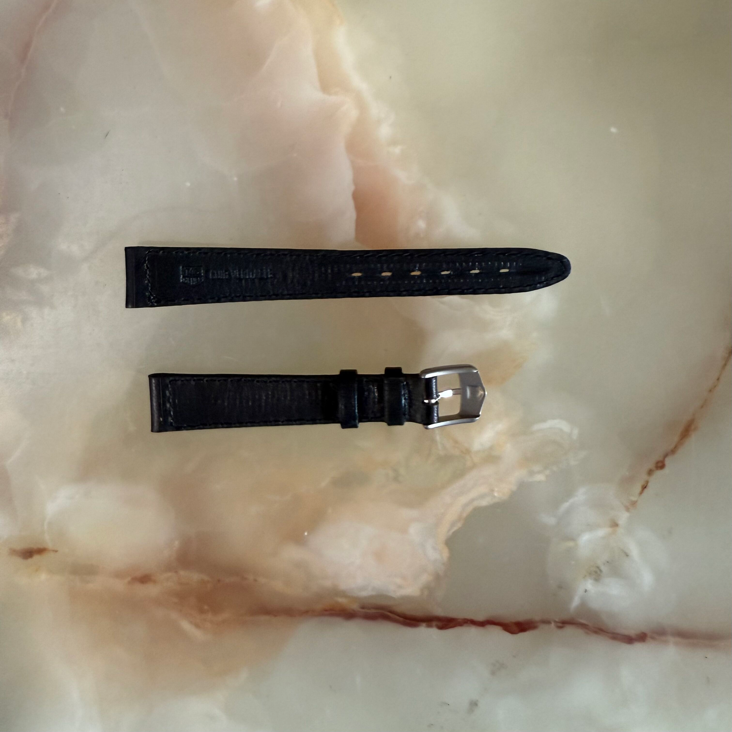 Authentic TAGHeuer Black Leather Watch Strap Band 14mm with Buckle
