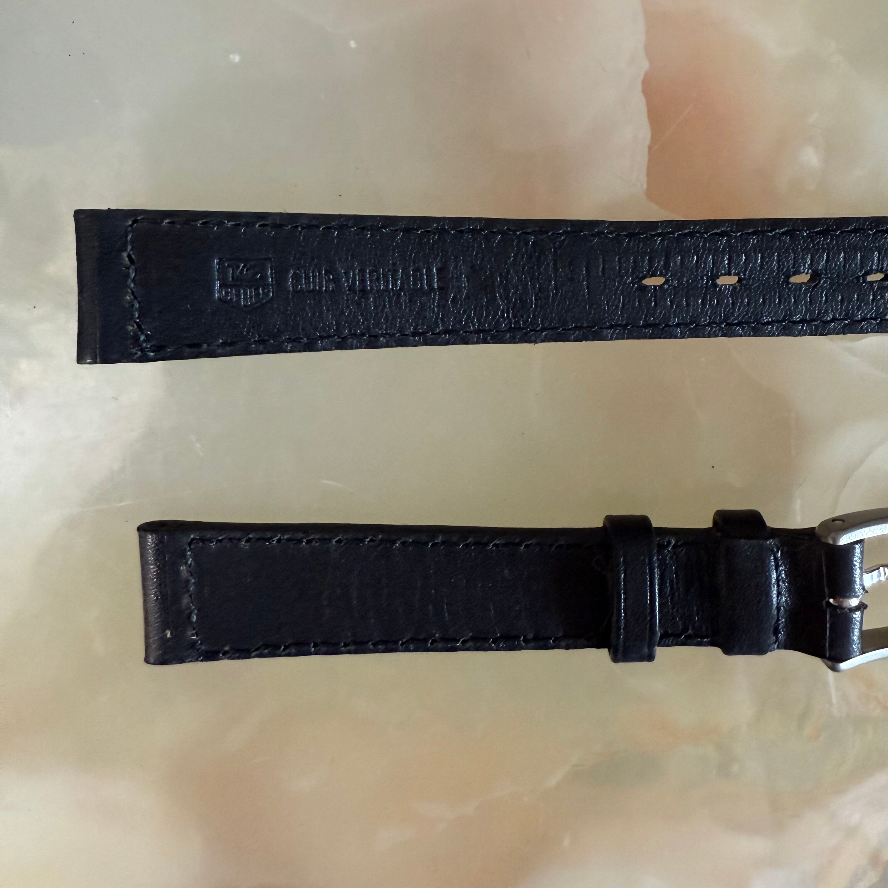 Authentic TAGHeuer Black Leather Watch Strap Band 14mm with Buckle