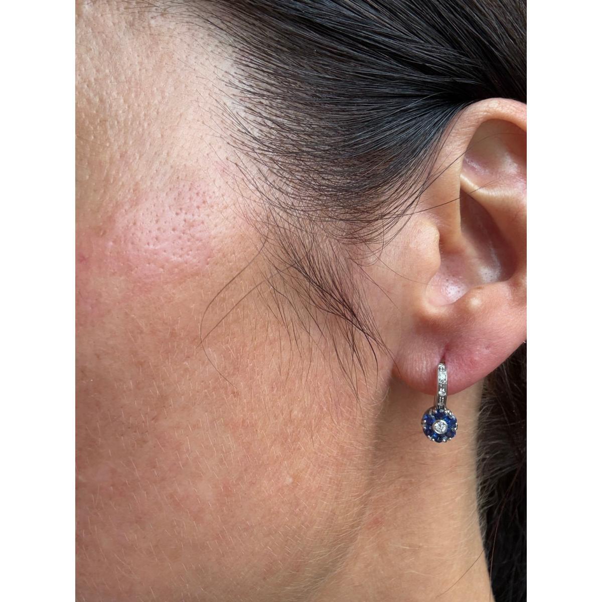 18k Gold Diamond Sapphire Earrings