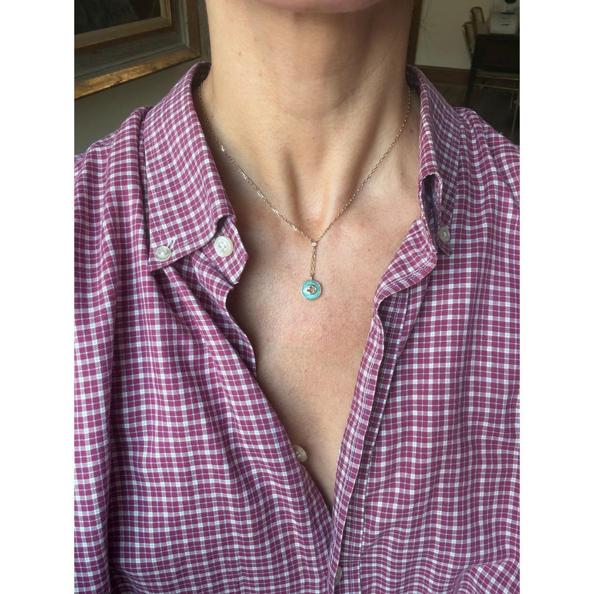 Gucci Interlocking G 18K Gold Diamond Amazonite Pendant Necklace