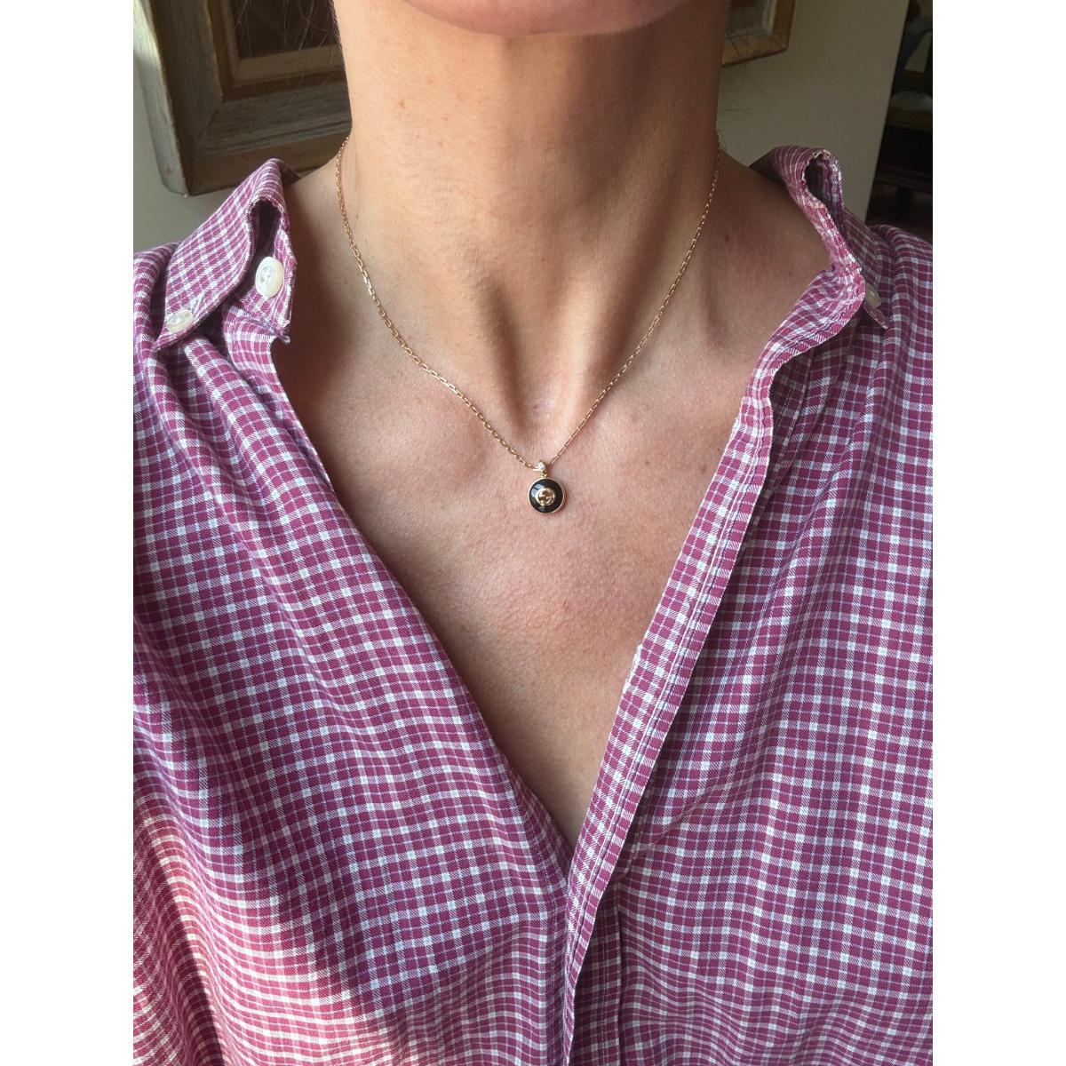 Gucci Interlocking G 18K Gold Diamond Black Onyx Pendant Necklace