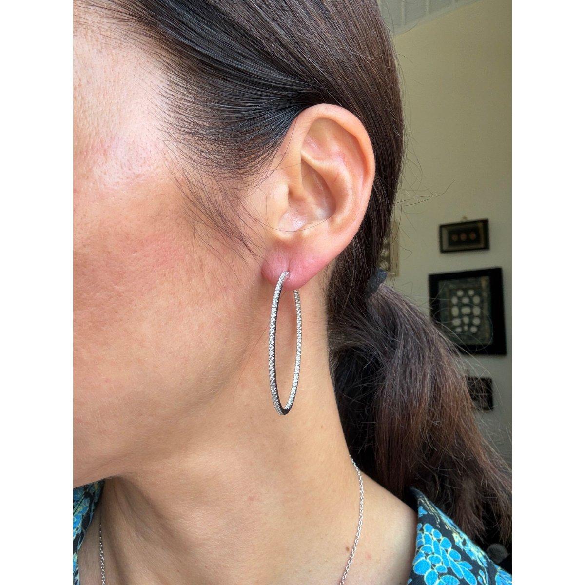 Memoire 18k Gold Inside Out Diamond Oval Hoop Earrings