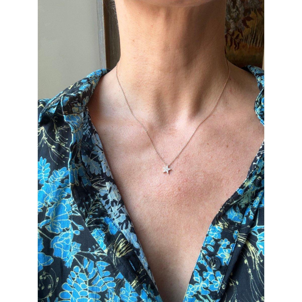 Memoire Luna 18k Gold Diamond Star Pendant Necklace