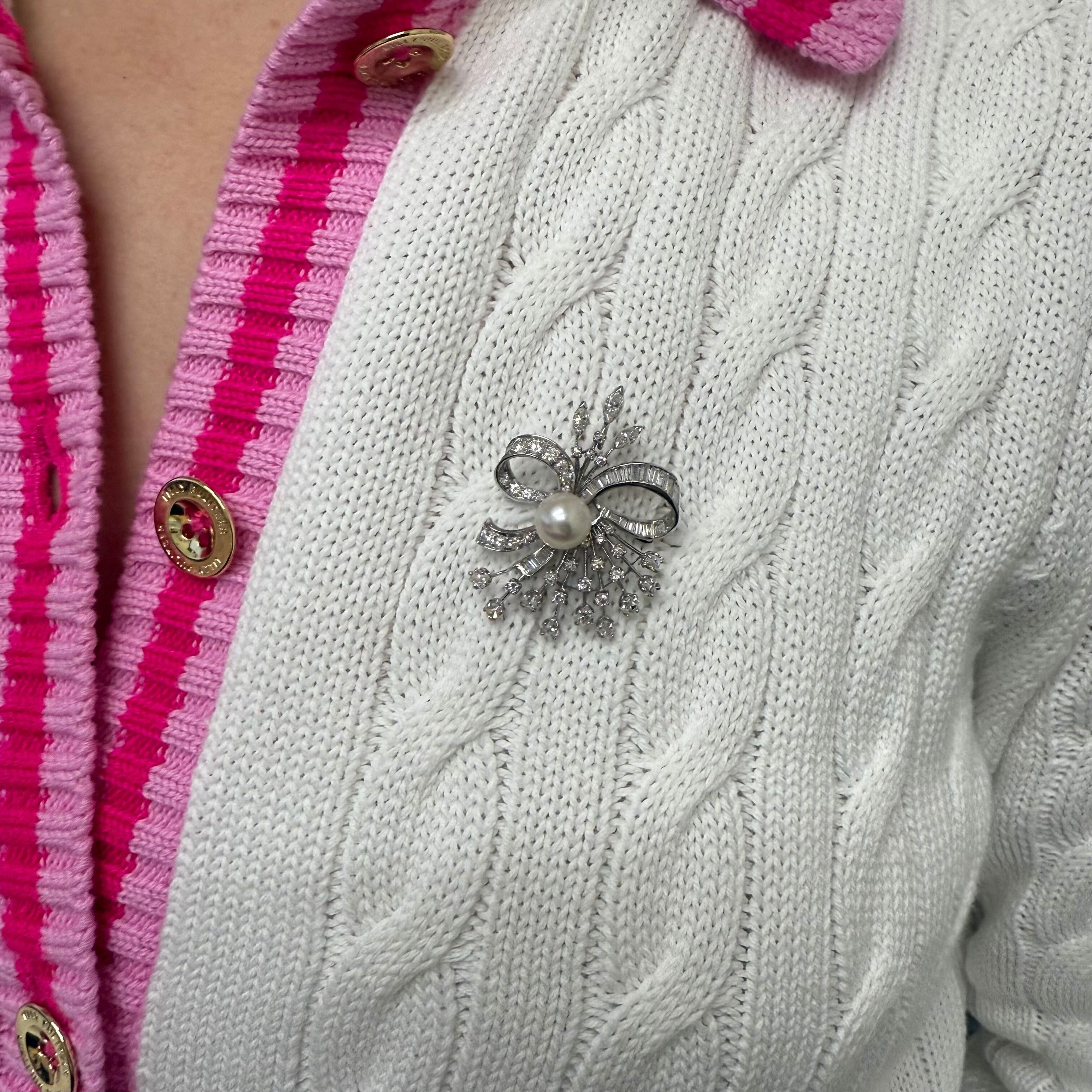 Mid Century Platinum Pearl Brooch Pin