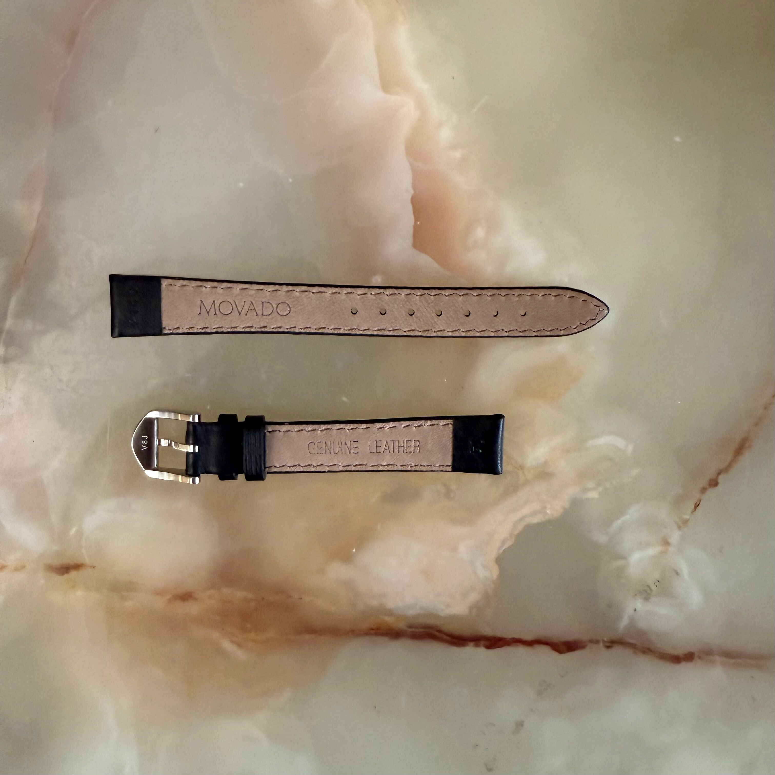 Authentic Movado Black Genuine Leather Watch Strap Band 14mm with Buckle 2140