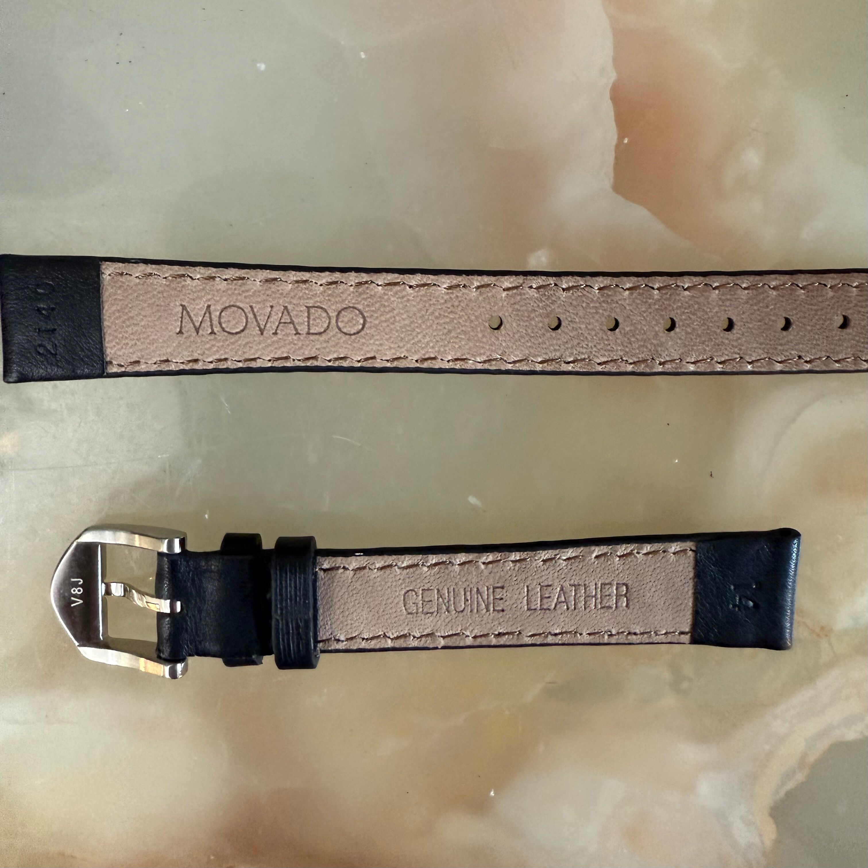 Authentic Movado Black Genuine Leather Watch Strap Band 14mm with Buckle 2140