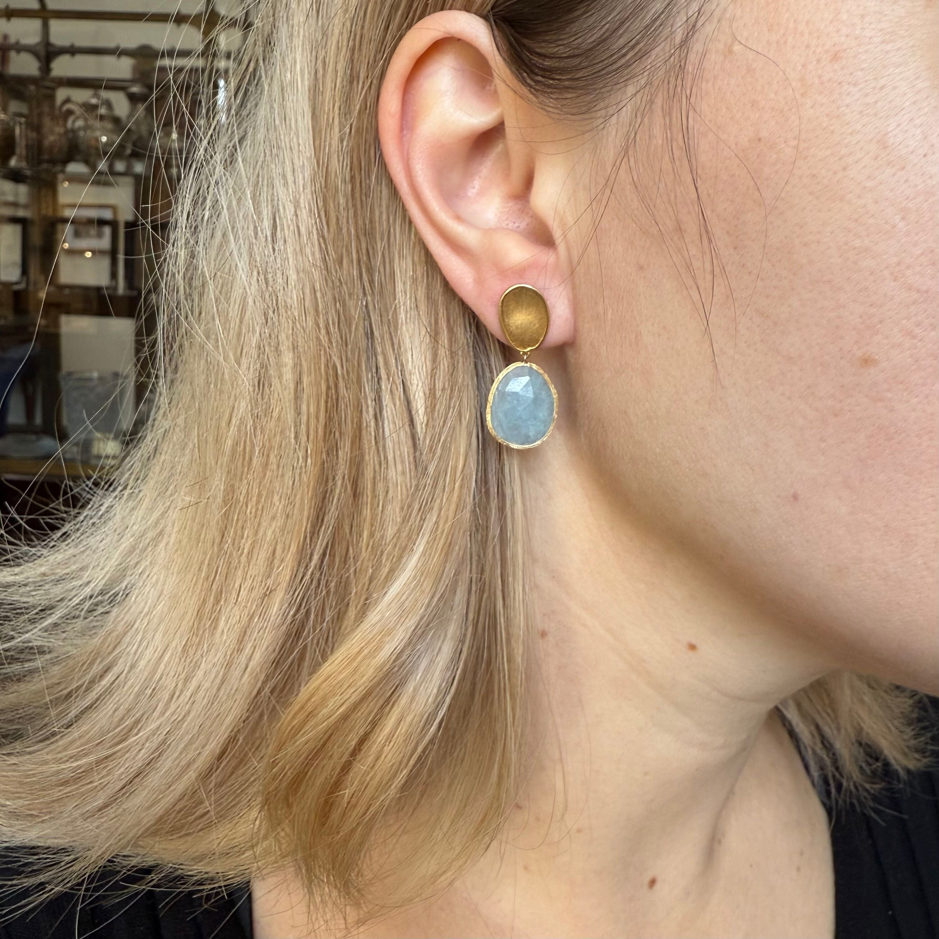 Marco Bicego Lunaria 18K Aquamarine Drop Earrings