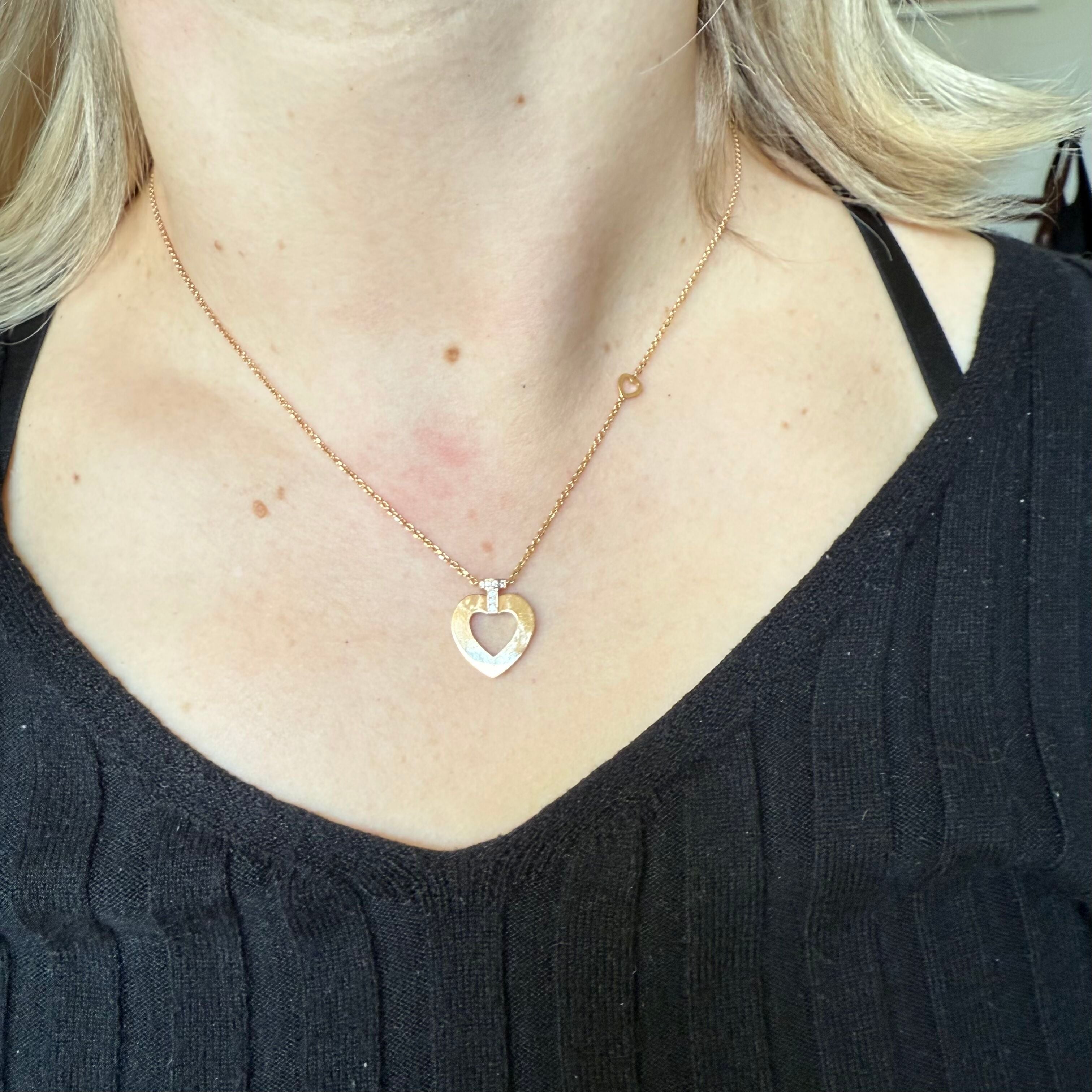 Fred Pretty Woman 18k Rose Gold Diamond Heart Pendant Necklace Medium