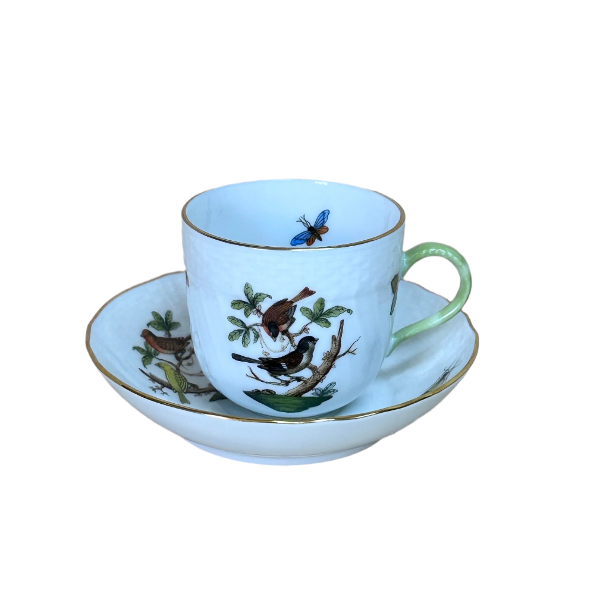 Herend Rothschild Bird Flat Demitasse Cup & Saucer Set