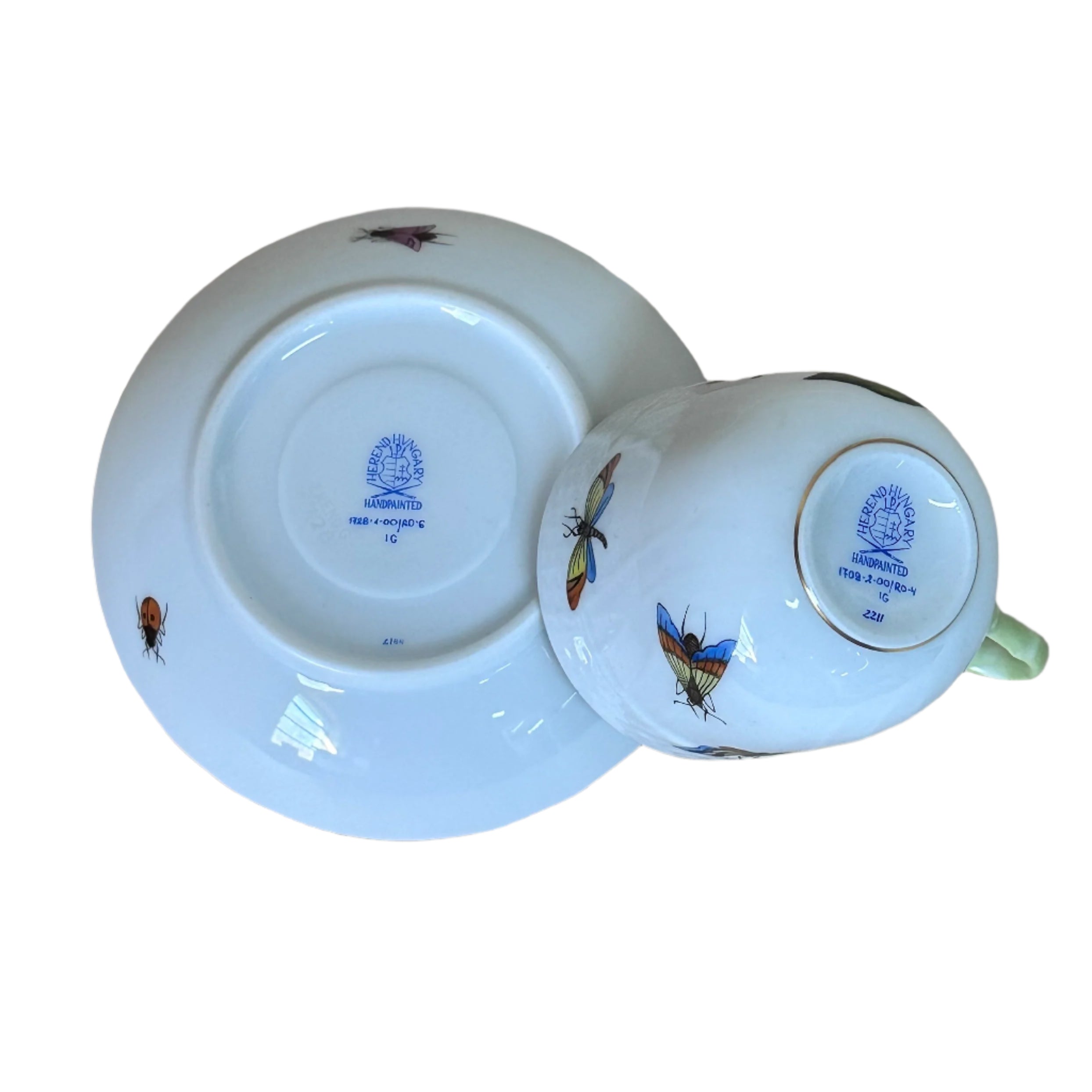 Herend Rothschild Bird Flat Demitasse Cup & Saucer Set