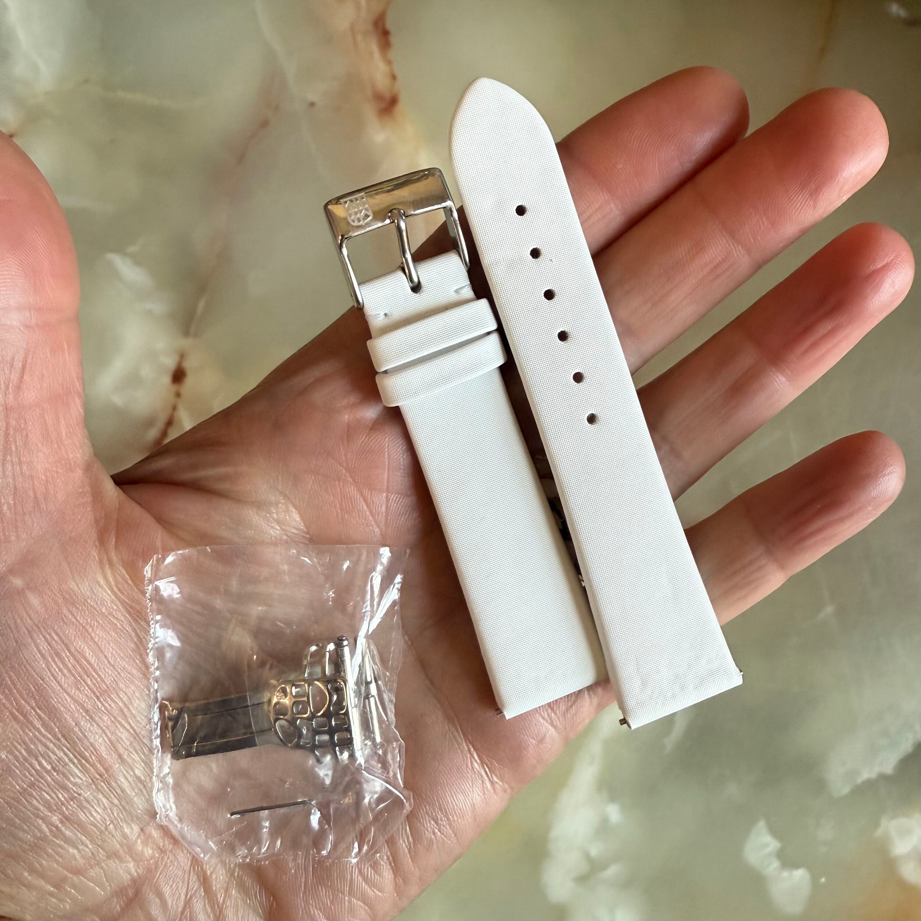 Authentic Frederique Constant White Satin Watch Strap Band 19mm with 2 Buckle