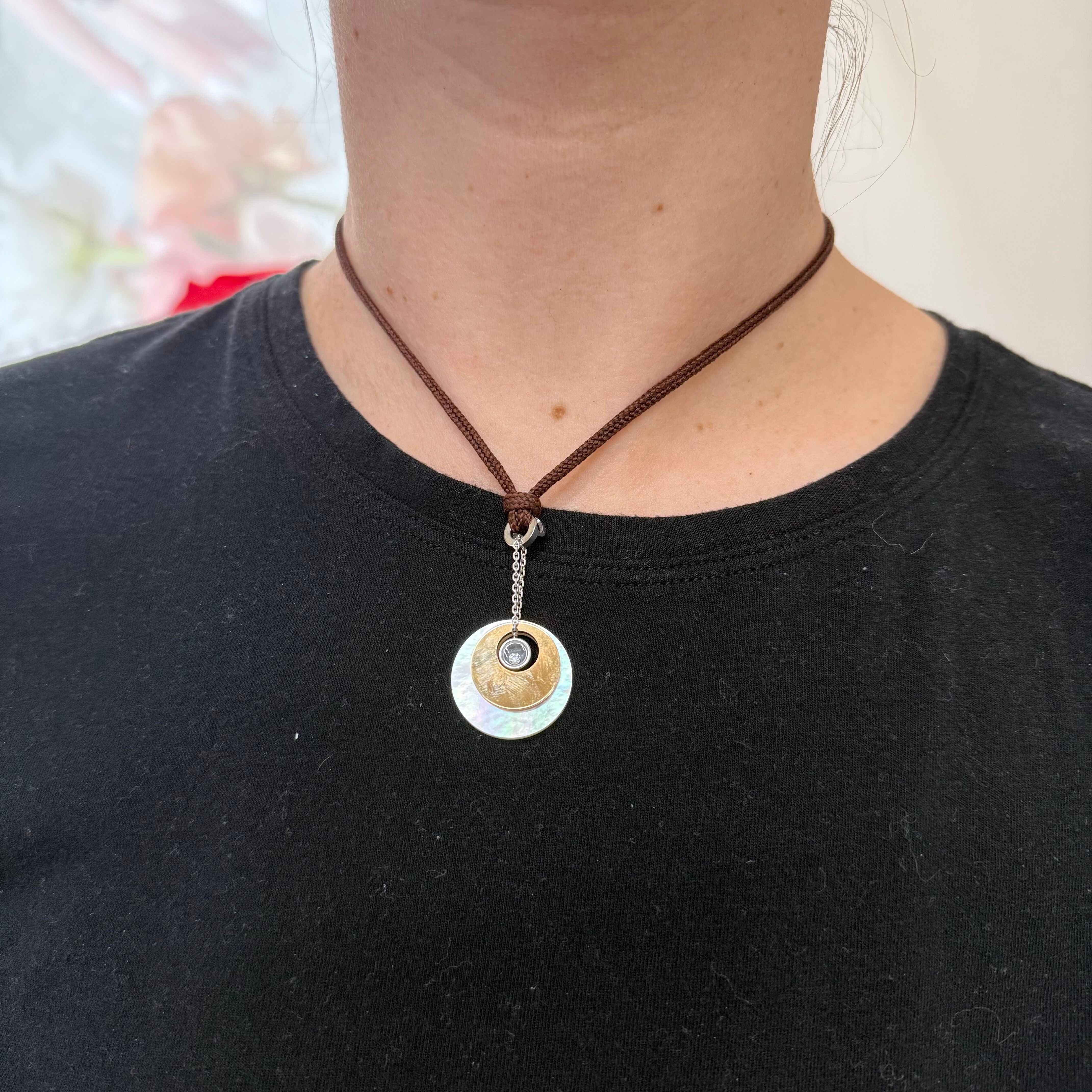 Chopard Mother of Pearl Diamond Yellow White Gold Pendant Necklace 796477-9001