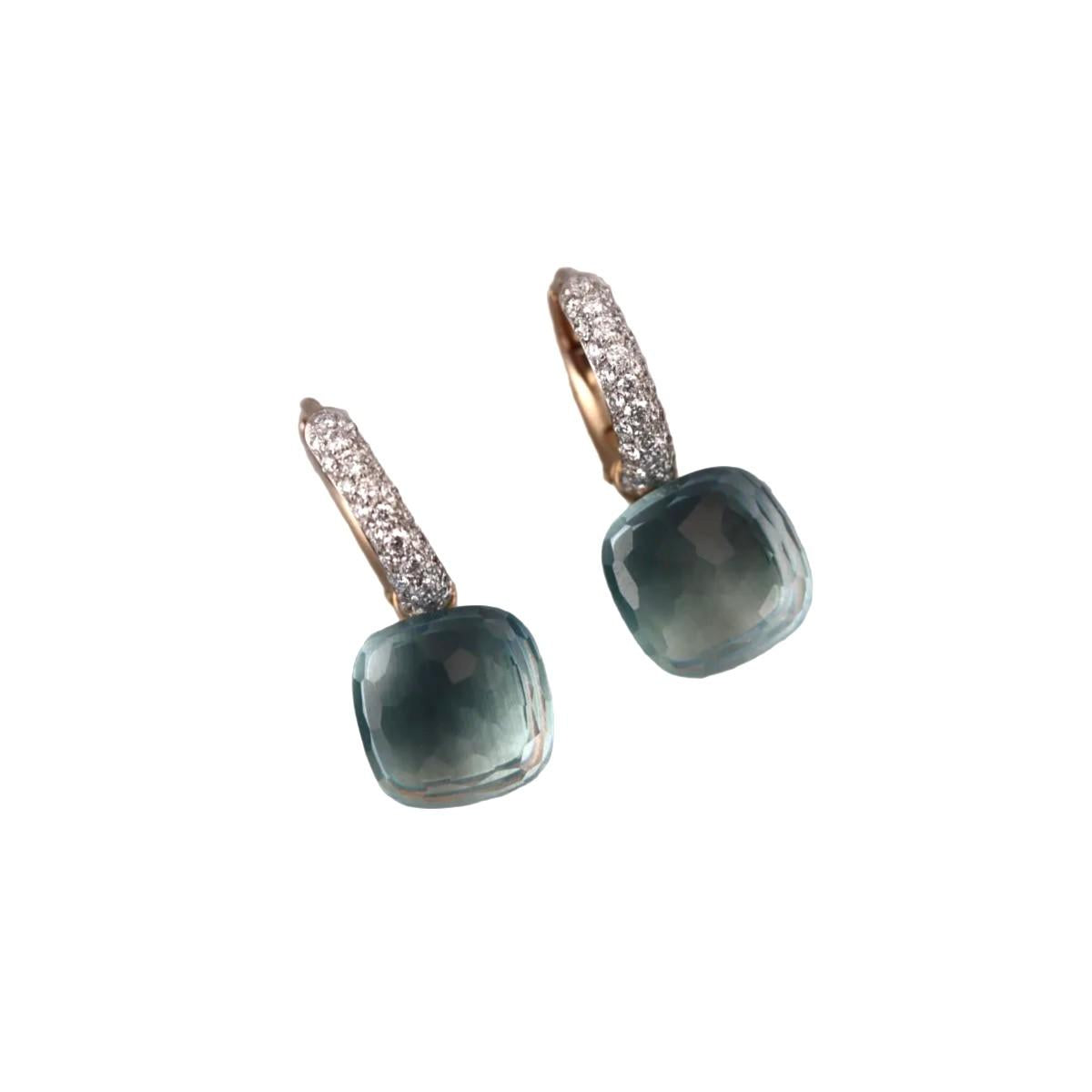 Pomellato Nudo 18k Gold Blue Topaz Diamond Earrings
