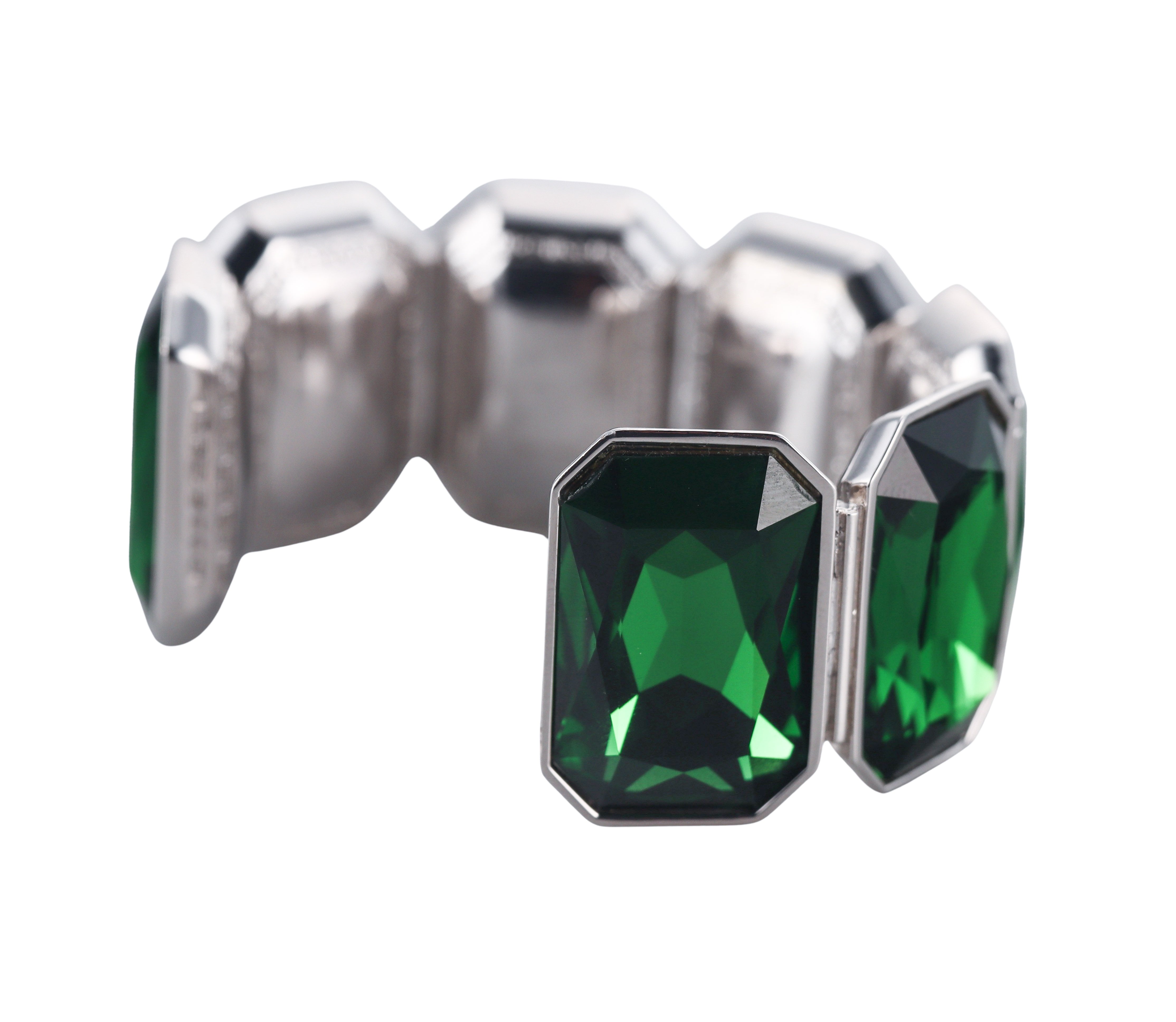 Rebecca Silver Tone Green Swarovski Crystal Cuff Bracelet