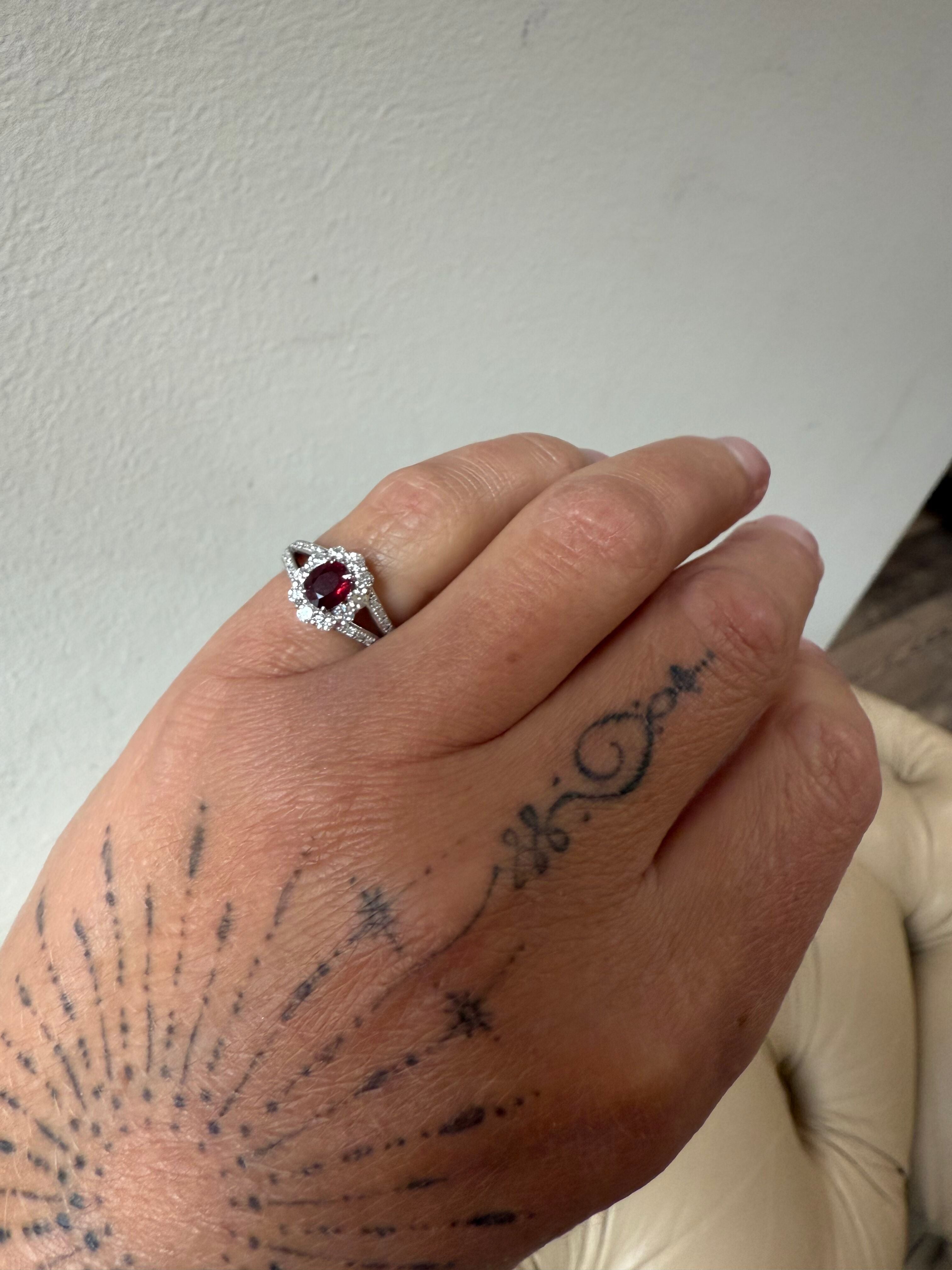 0.85ct No Heat Thai Pigeon Blood Ruby Diamond Engagement Platinum Ring