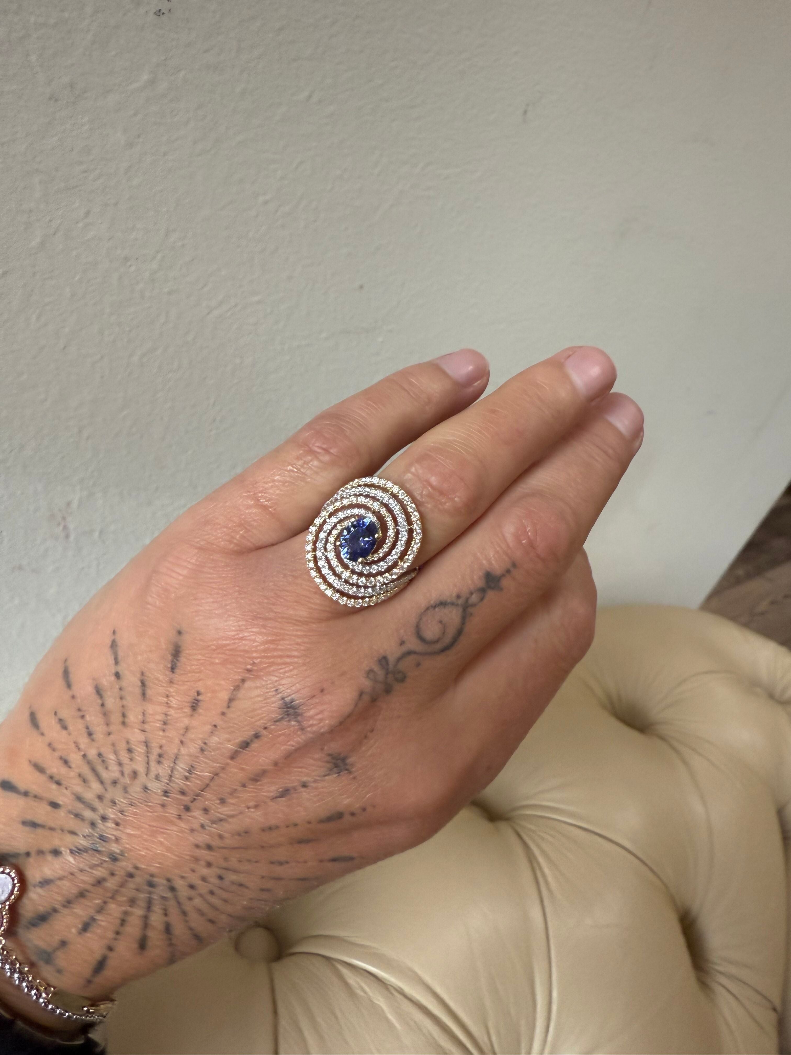 Hakman 18k Gold Diamond Tanzanite Swirl Cocktail Ring