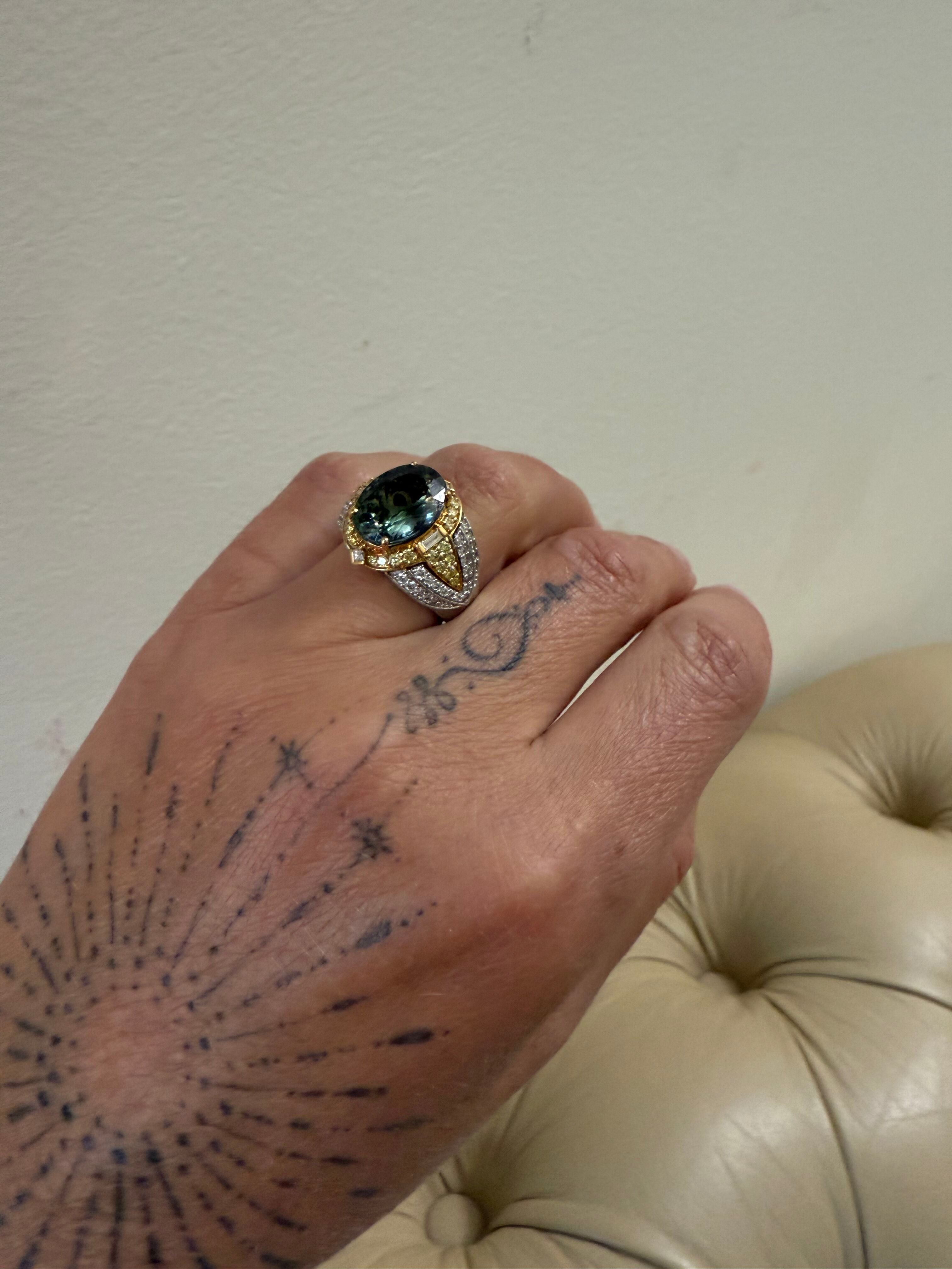 5.80ct Green Tanzanite Diamond 18k Gold Cocktail Ring