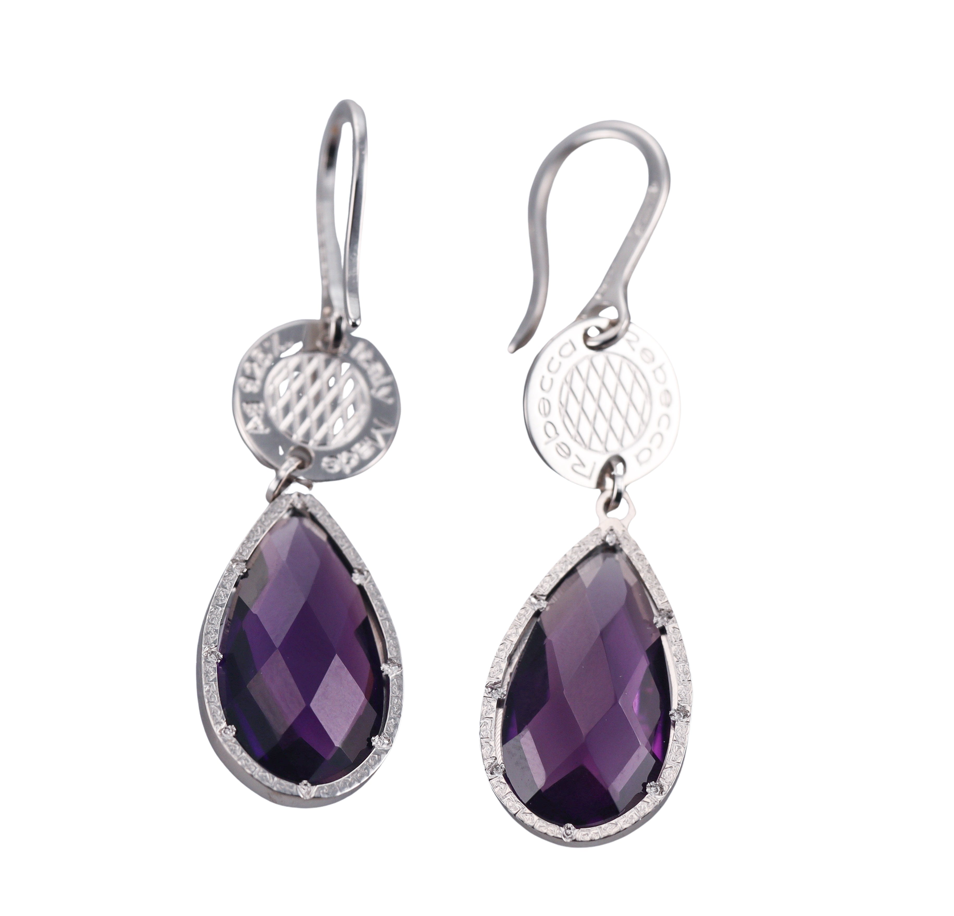 Rebecca Sterling Silver Amethyst Drop Earrings