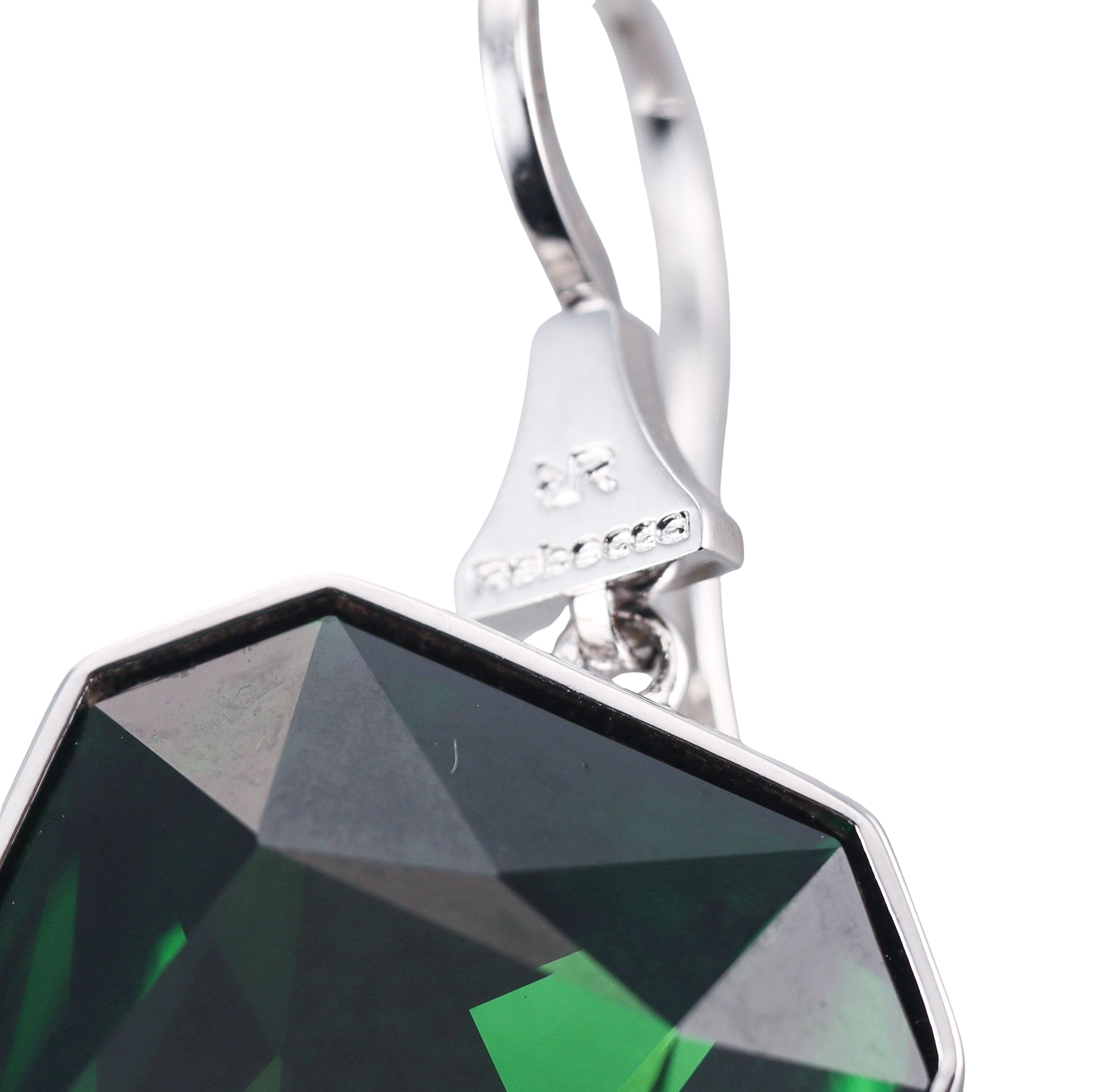 Rebecca Silver Tone Swarovski Green Crystal Drop Earrings