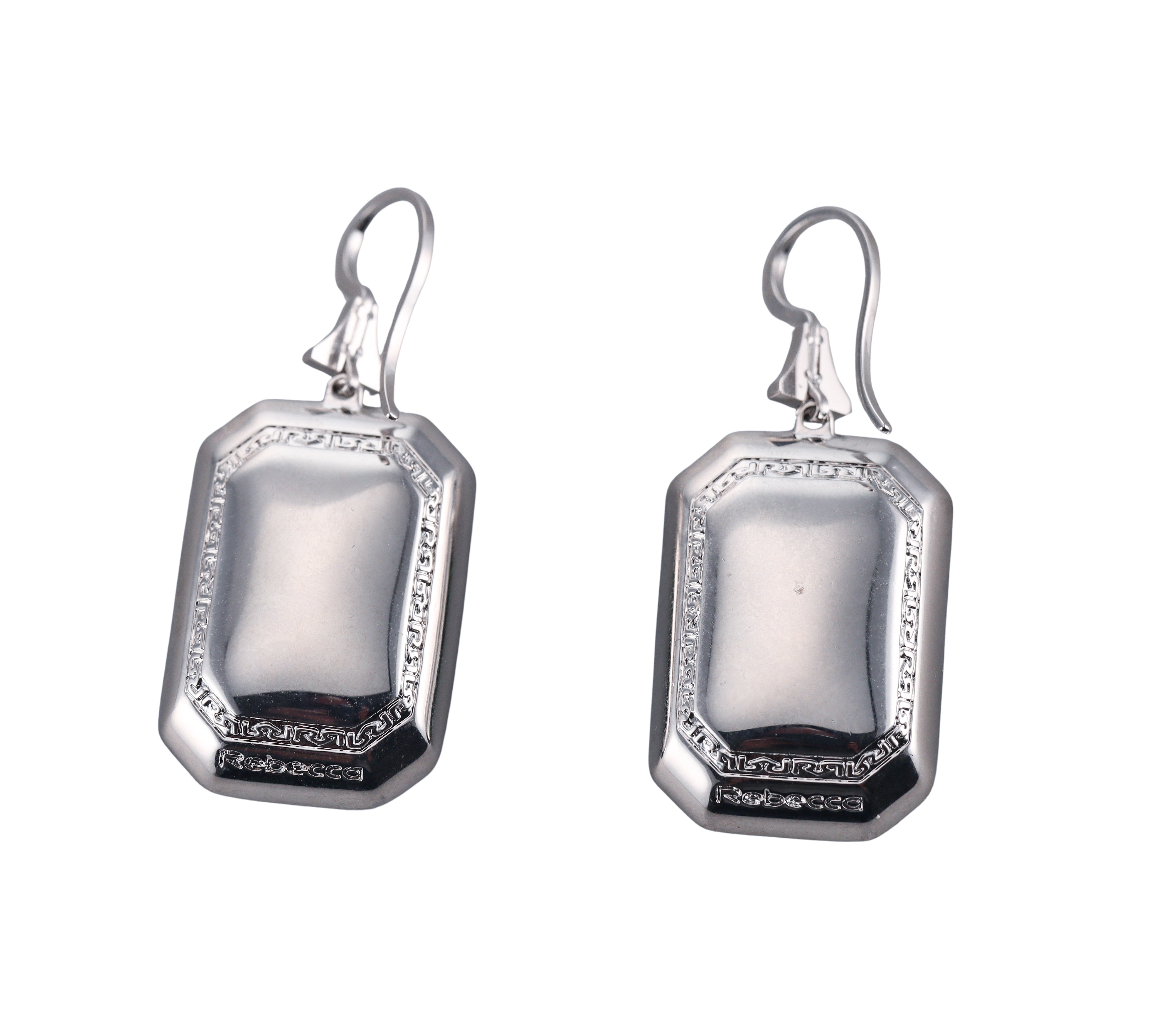 Rebecca Silver Tone Swarovski Green Crystal Drop Earrings