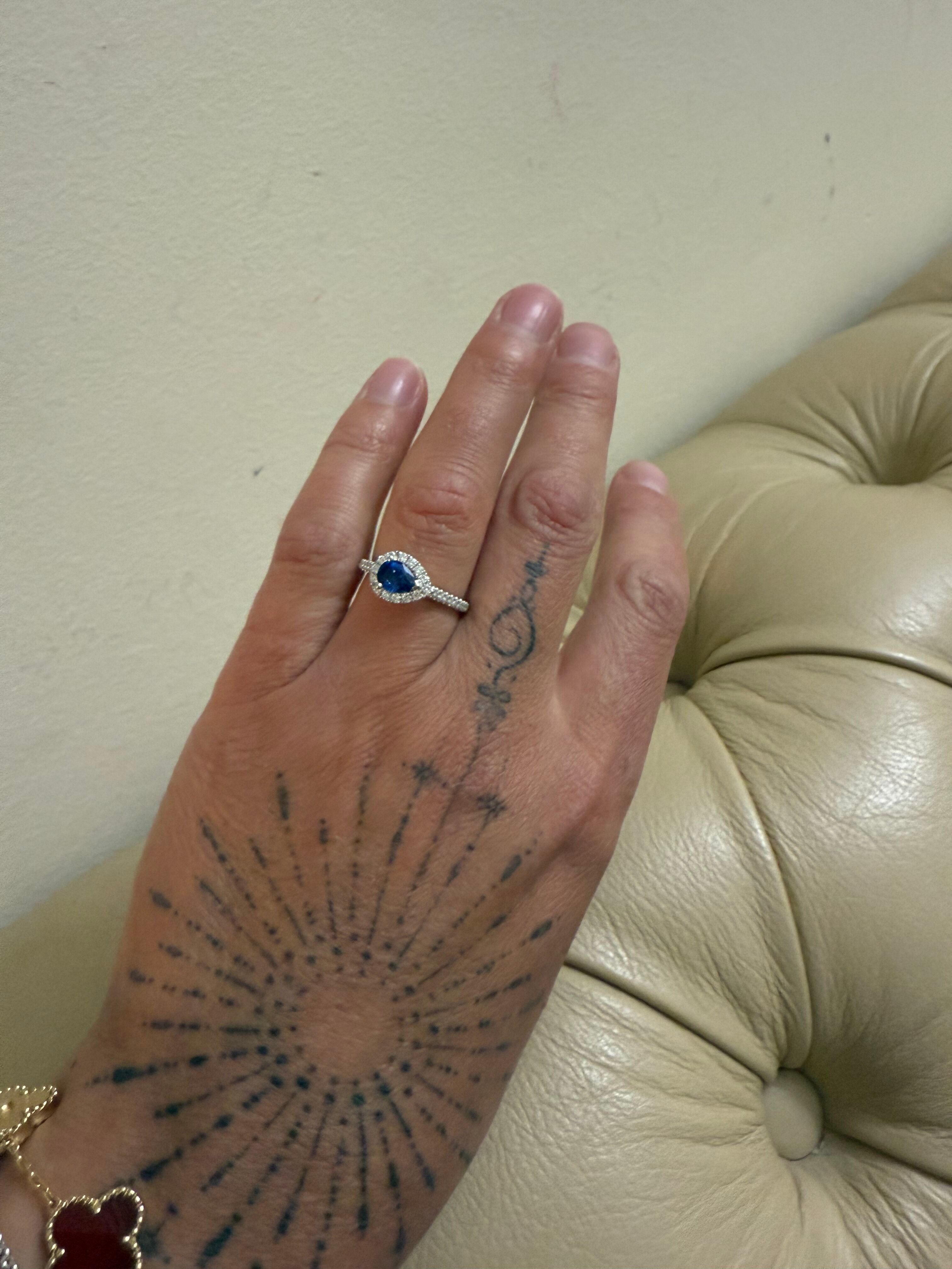 Platinum Diamond Pear Shape Sapphire Ring